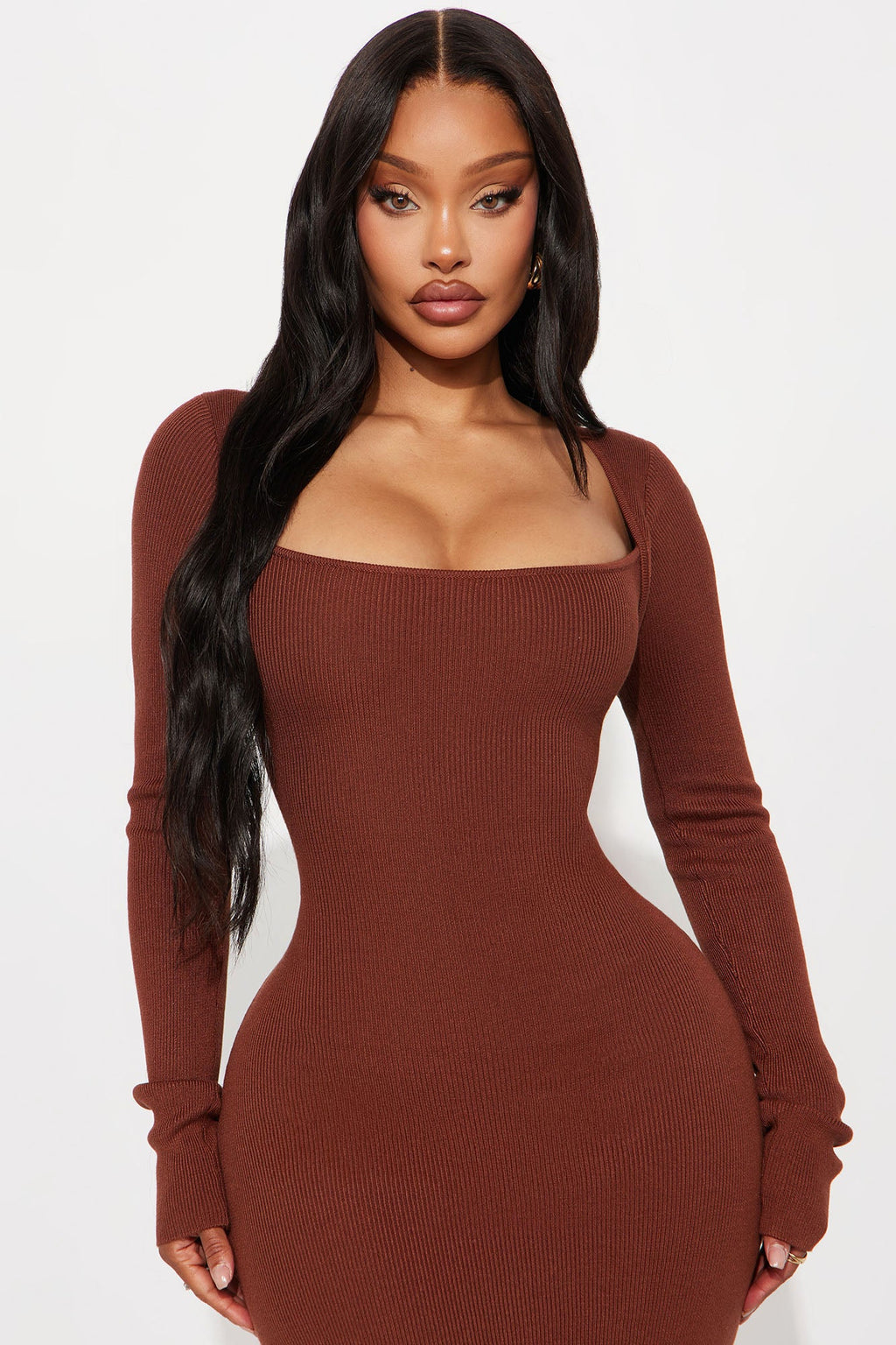 Hold Me Close Sweater Maxi Dress - Brown