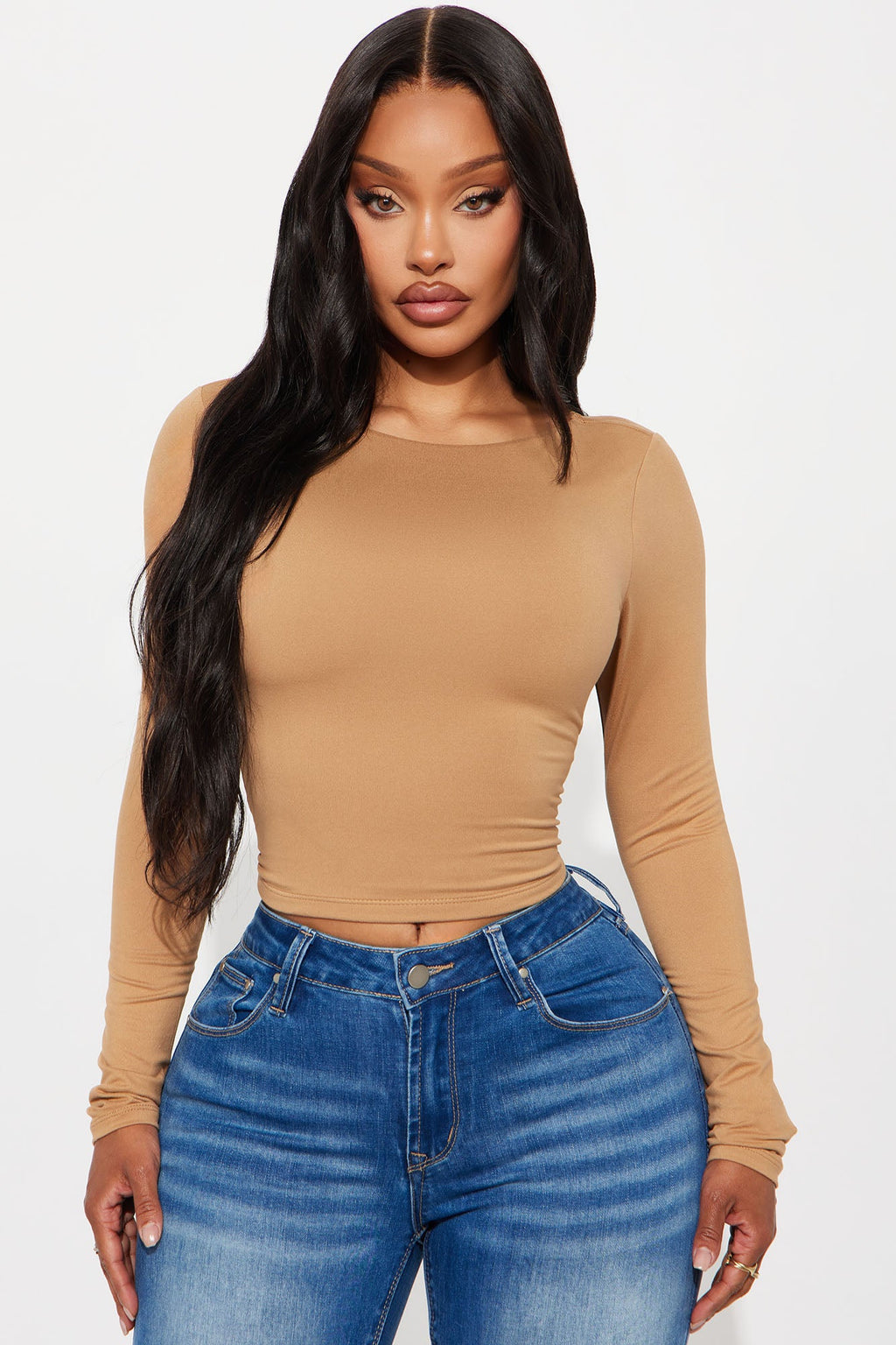 Mallory Long Sleeve Boat Neck Baby Tee - Camel