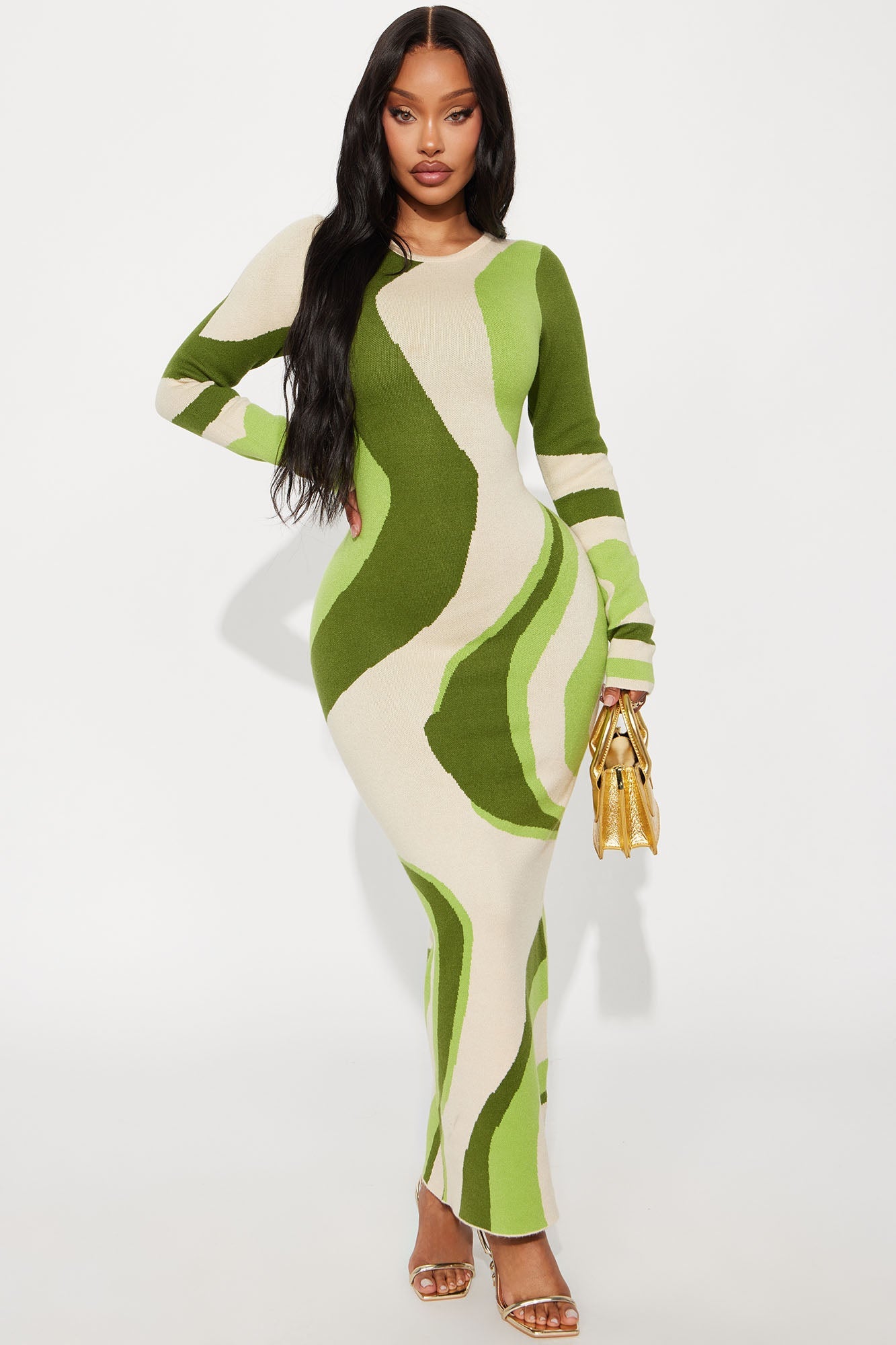 Neve Abstract Sweater Maxi Dress - Green/combo