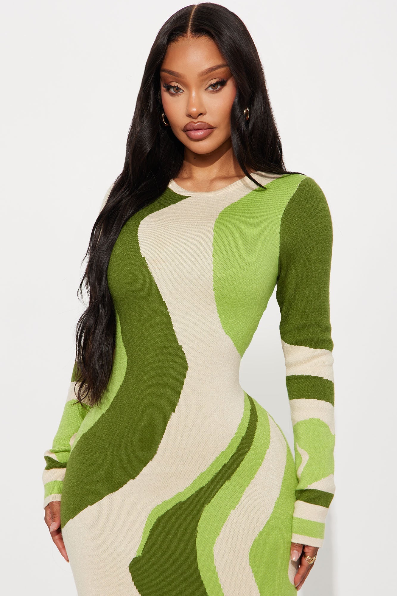 Neve Abstract Sweater Maxi Dress - Green/combo
