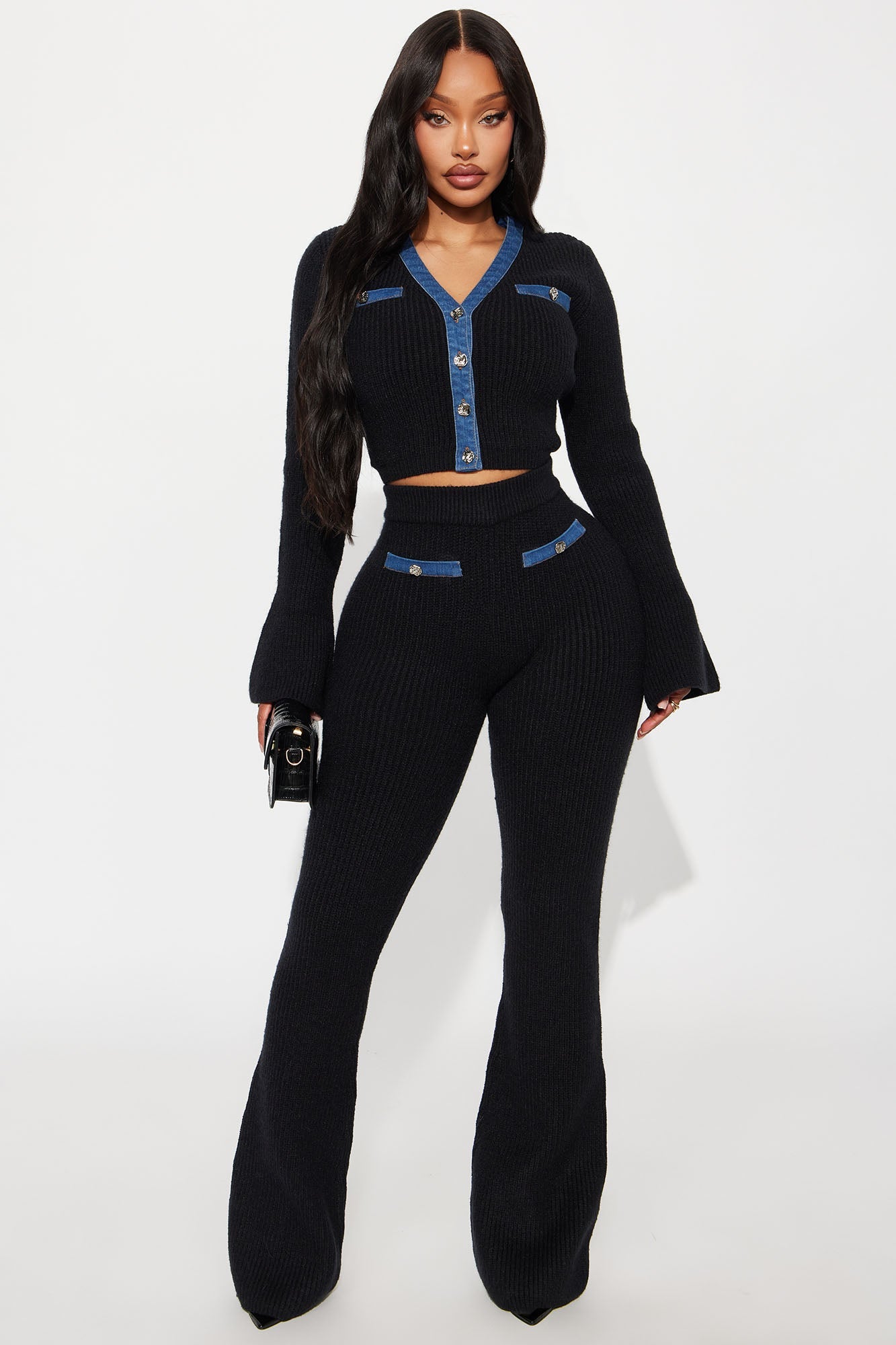 Juniper Sweater Cardigan Pant Set - Black