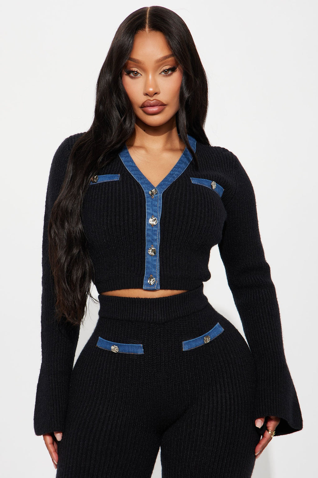 Juniper Sweater Cardigan Pant Set - Black