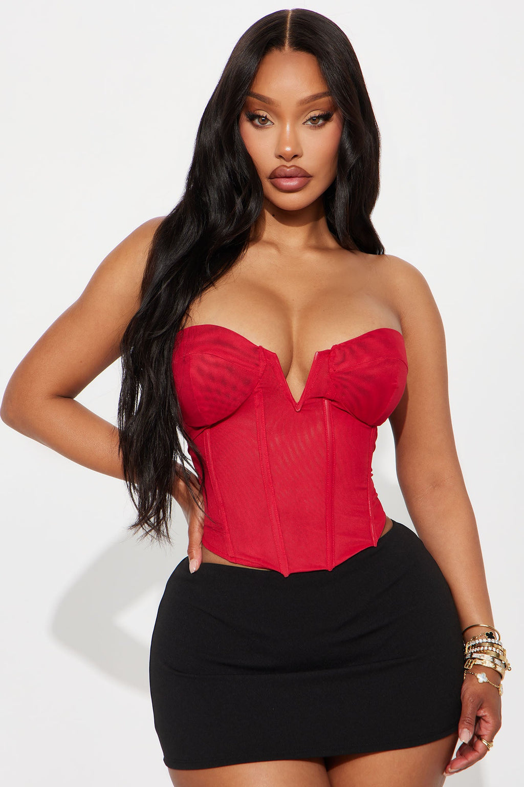 Extravagant Babe Mesh Corset Top - Red