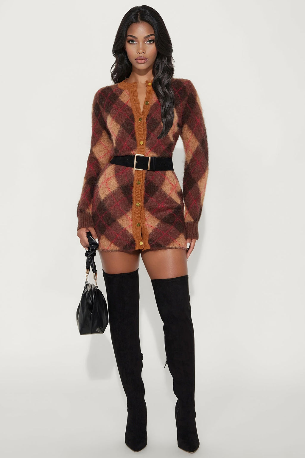 Amina Argyle Sweater Mini Dress - Brown Combo