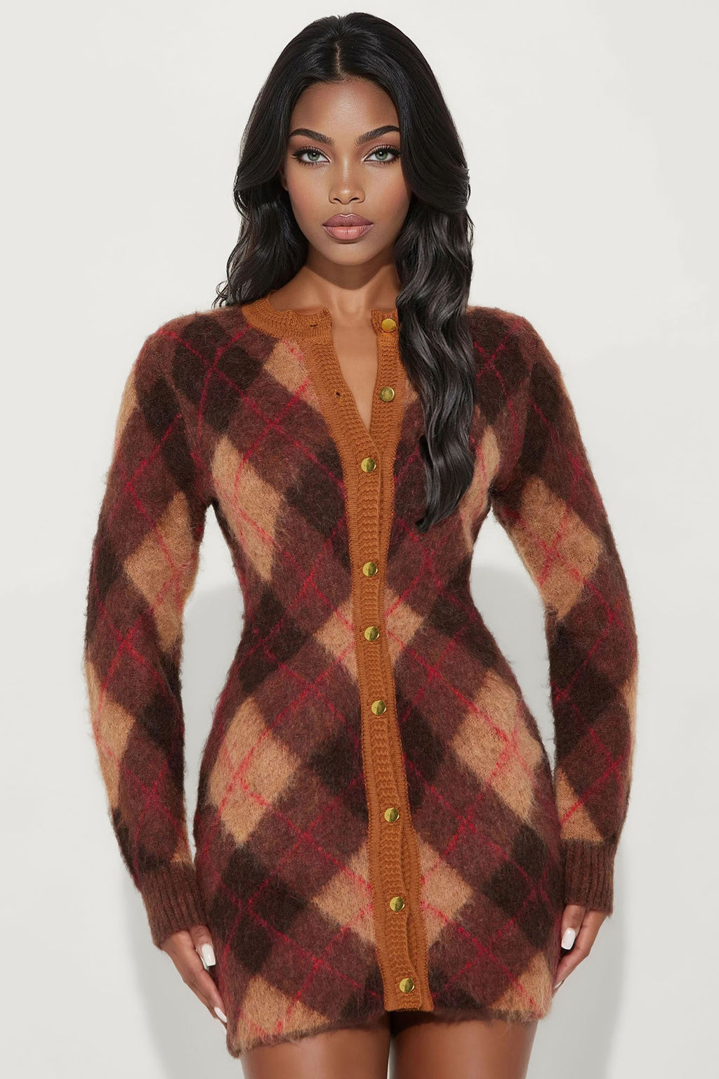 Amina Argyle Sweater Mini Dress - Brown Combo