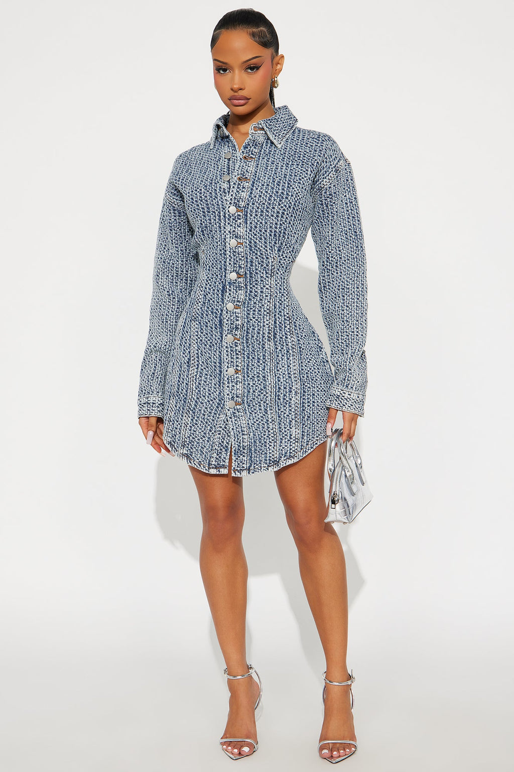Alessandra Textured Denim Mini Dress - Medium Wash