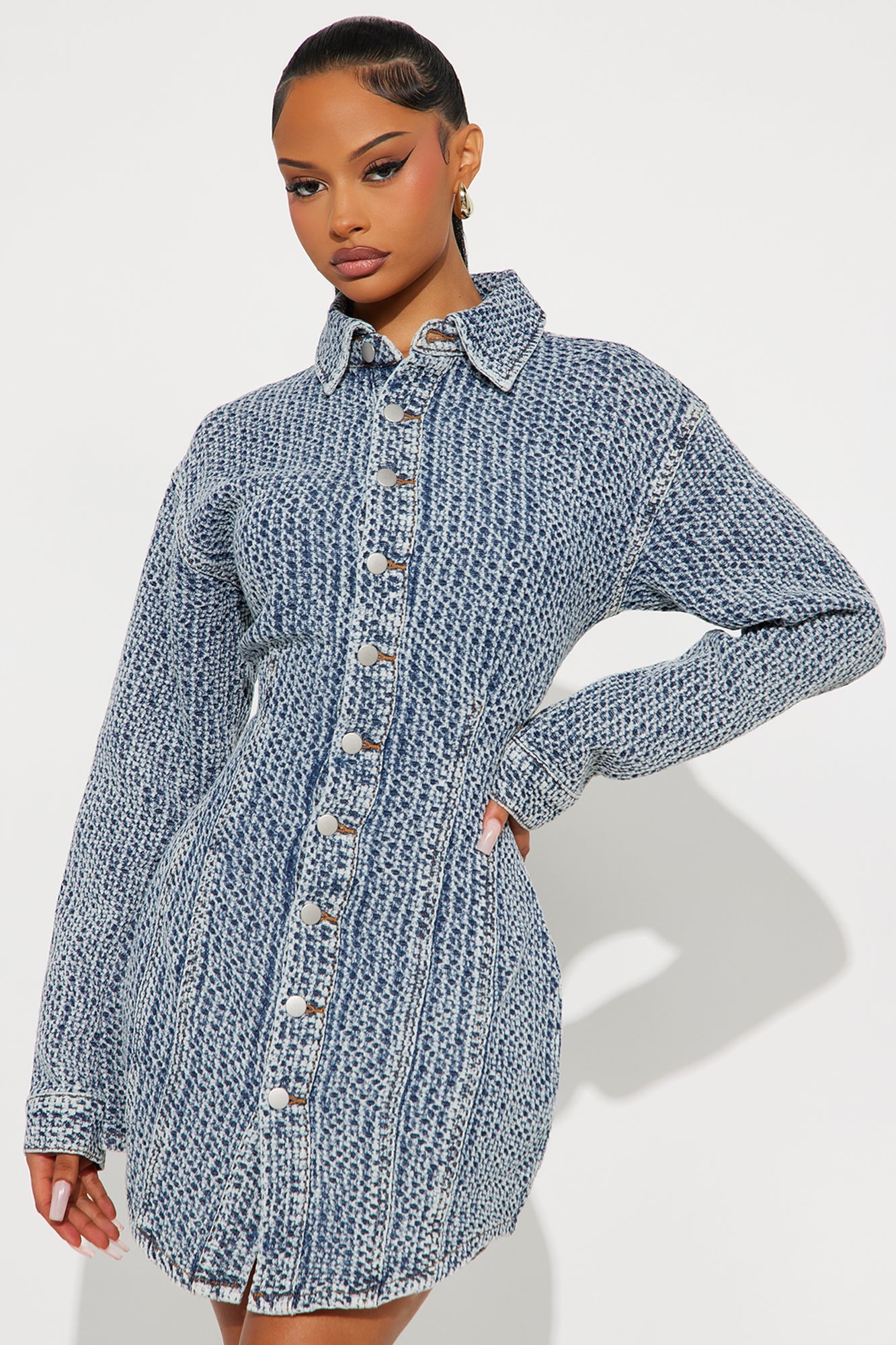 Alessandra Textured Denim Mini Dress - Medium Wash