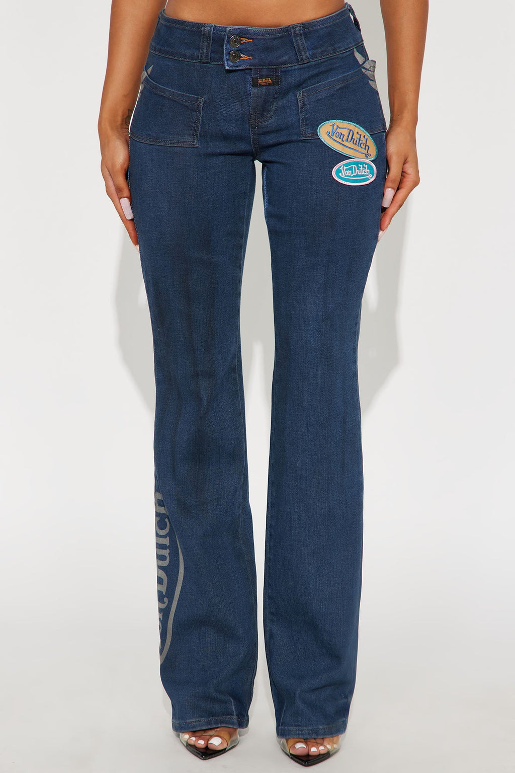 Von Dutch Wings Low Rise Bootcut Jeans - Medium Wash