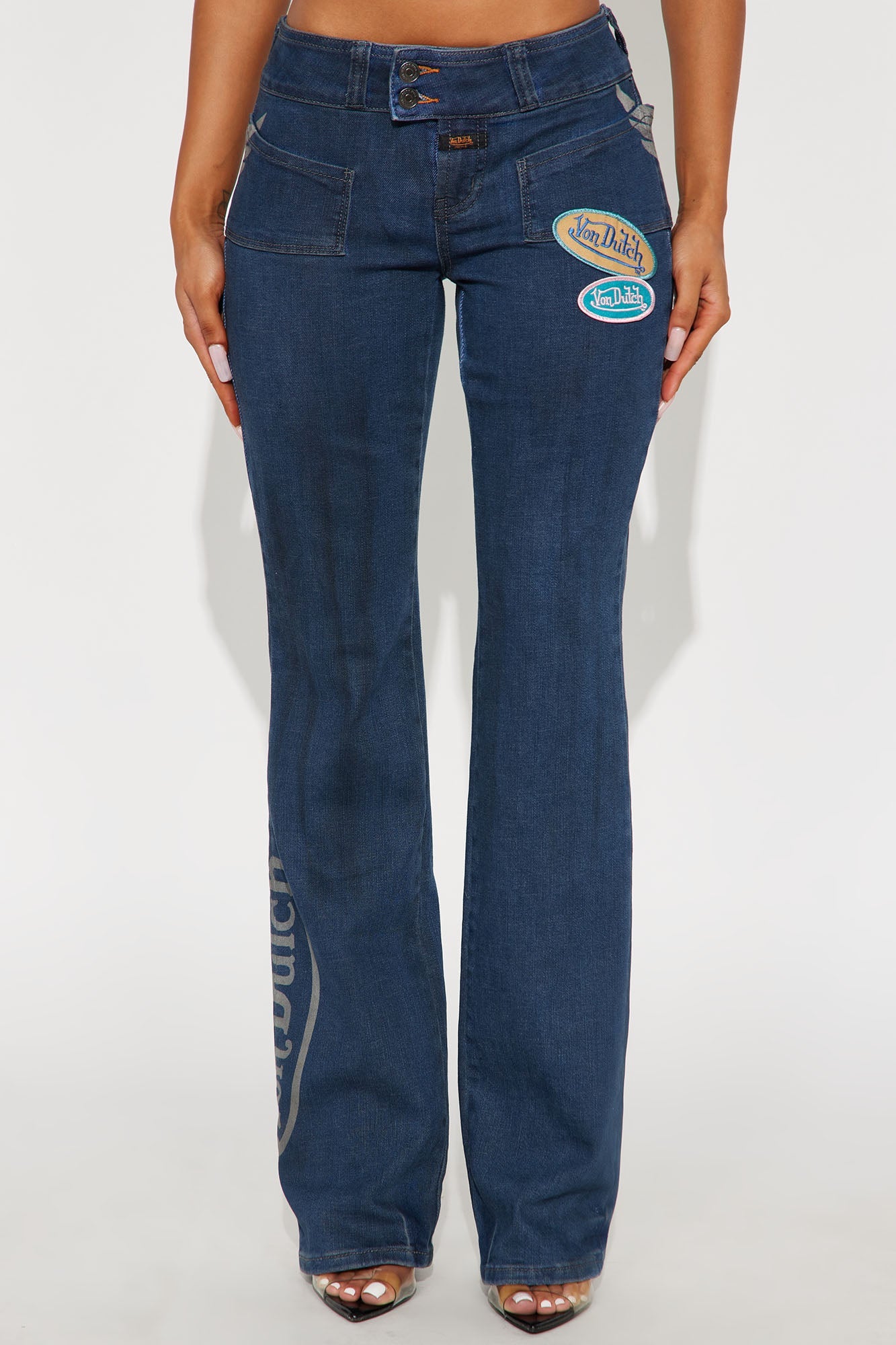 Von Dutch Wings Low Rise Bootcut Jeans - Medium Wash