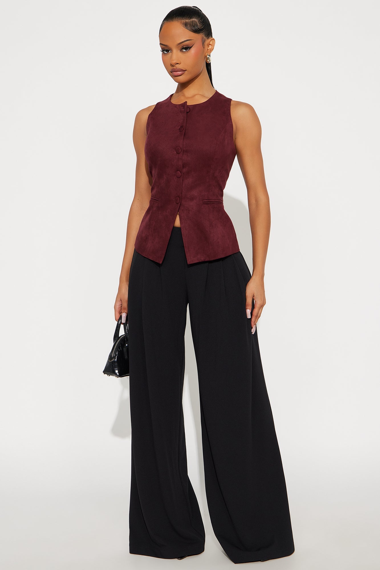 Goal Setter Faux Suede Vest Top - Wine