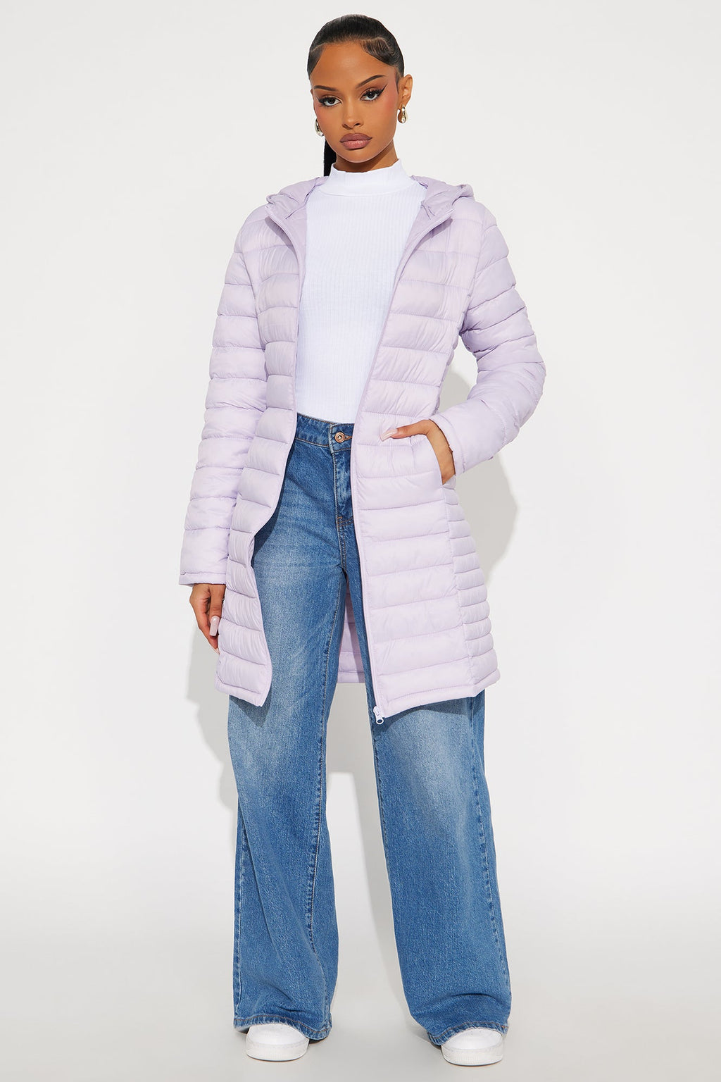 Padded Landing Puffer Coat - Lavender
