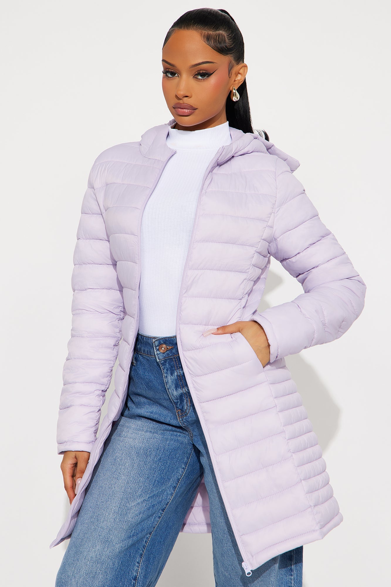 Padded Landing Puffer Coat - Lavender