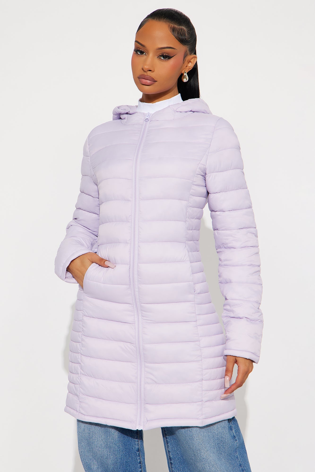 Padded Landing Puffer Coat - Lavender