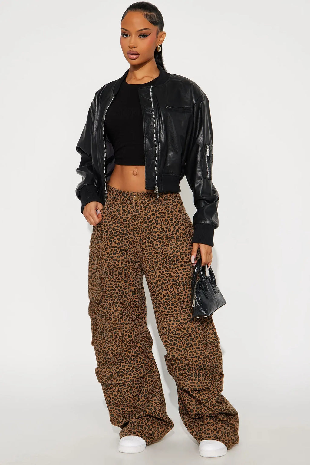 Brooke Faux Leather Bomber Jacket - Black 