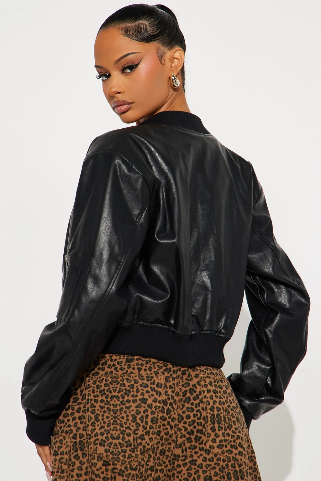Brooke Faux Leather Bomber Jacket - Black 