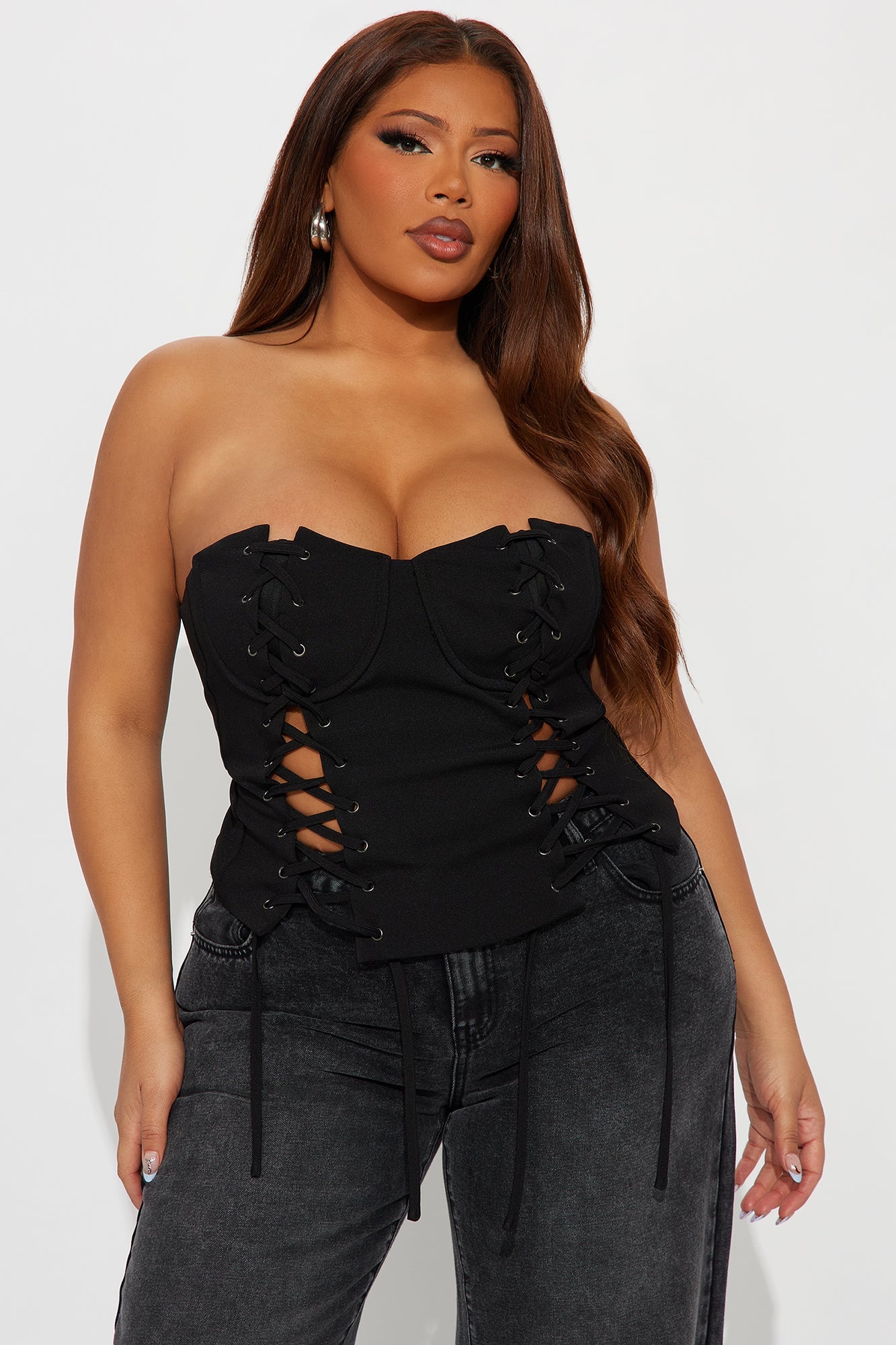 Sunset Boulevard Lace Up Corset - Black