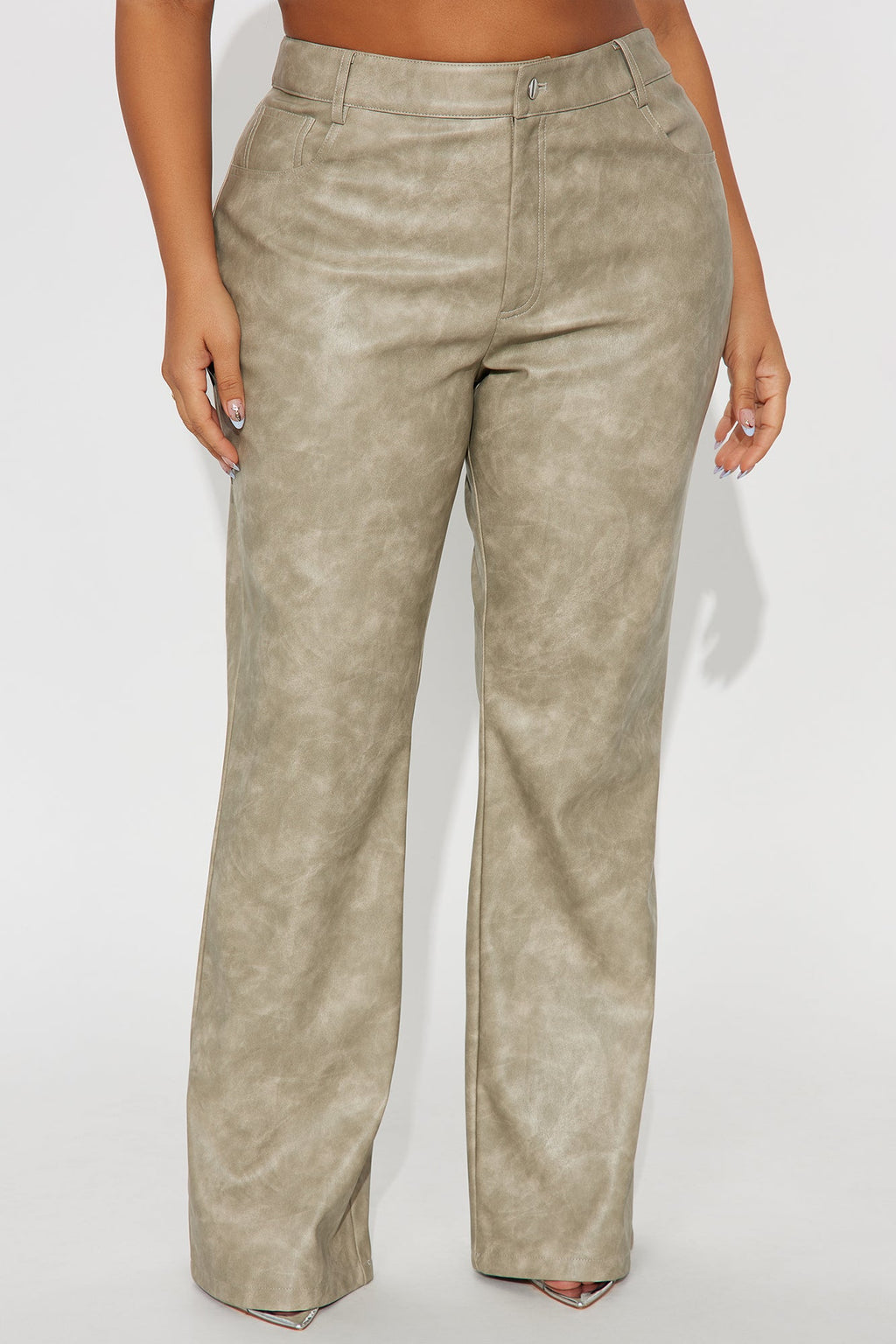 Simi Washed Faux Leather Flare Leg Pant 33″ - Stone