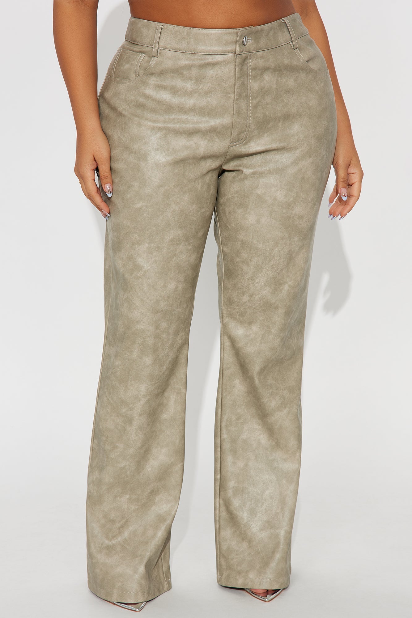 Simi Washed Faux Leather Flare Leg Pant 33″ - Stone