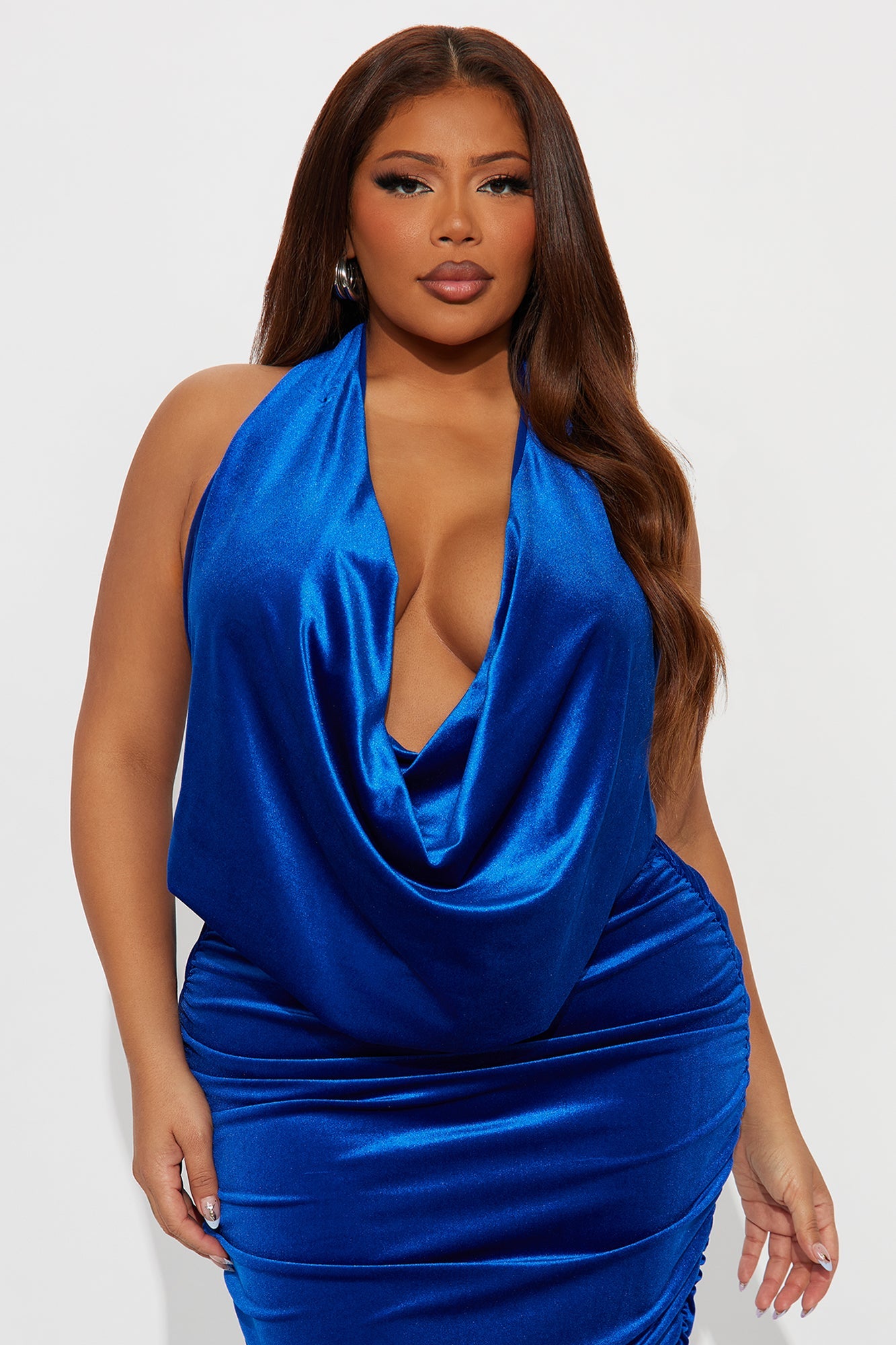 Shayna Cowl Halter Velvet Maxi Skirt Set - Royal