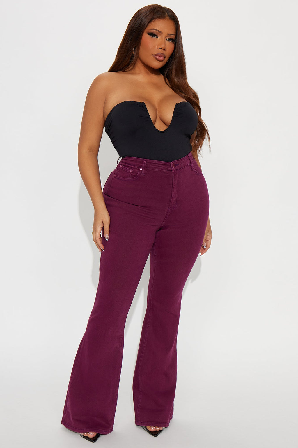 Bon Voyage High Rise Flare Jeans - Burgundy