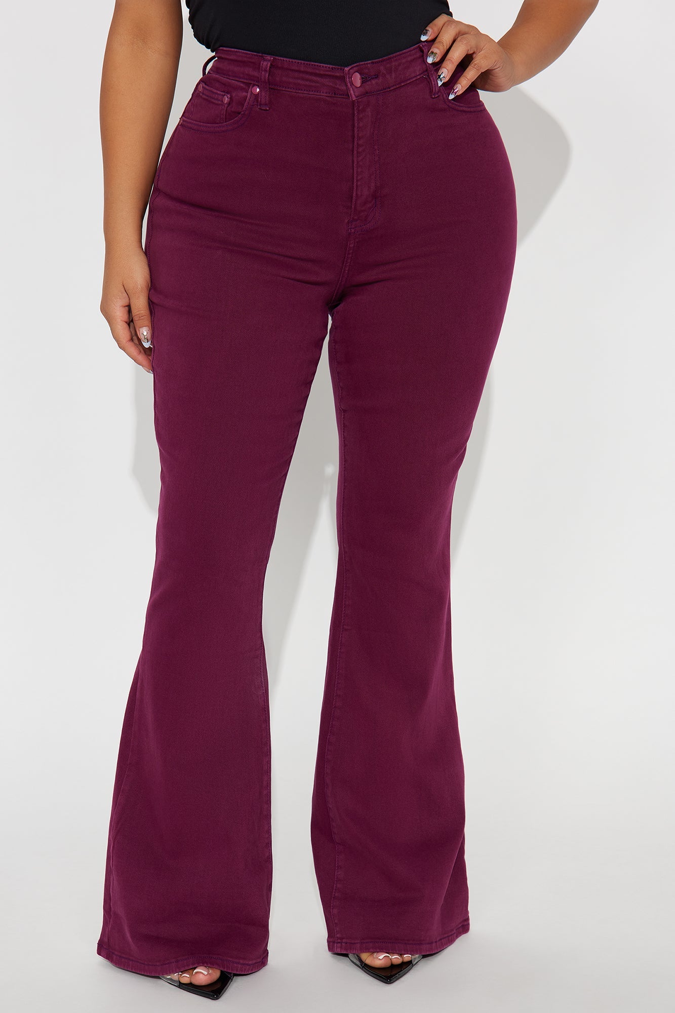 Bon Voyage High Rise Flare Jeans - Burgundy