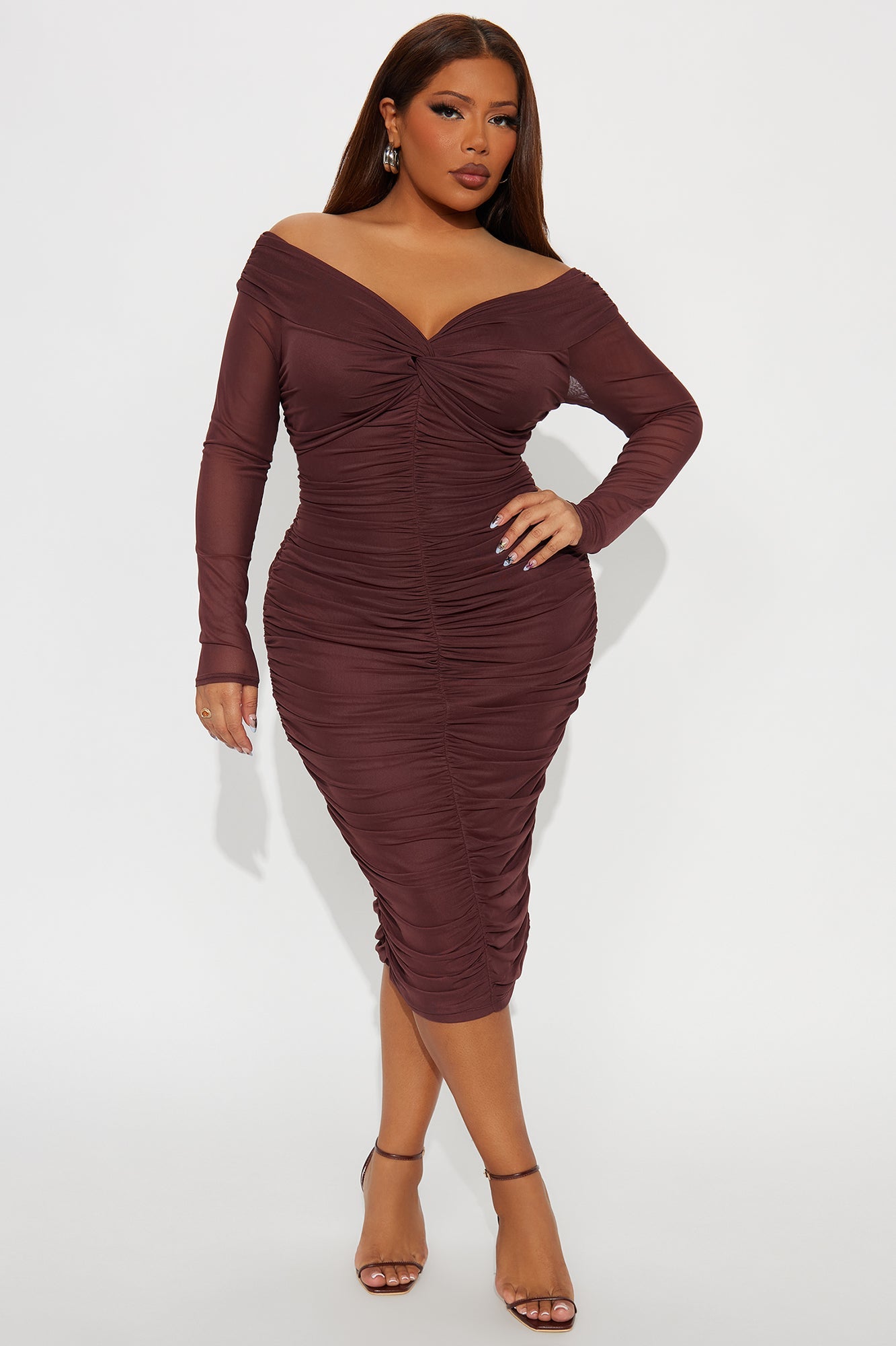 The Tink Long Sleeve Midi Dress - Brown