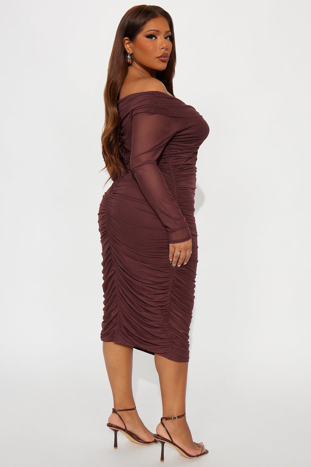 The Tink Long Sleeve Midi Dress - Brown