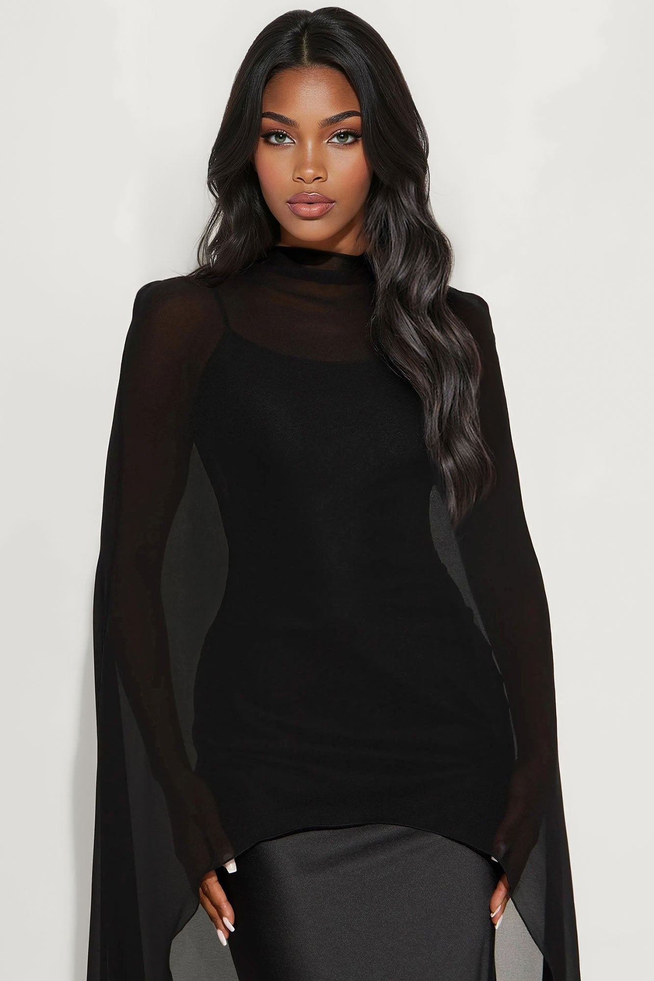 Silk Secrets Draped Satin Maxi Dress - Black