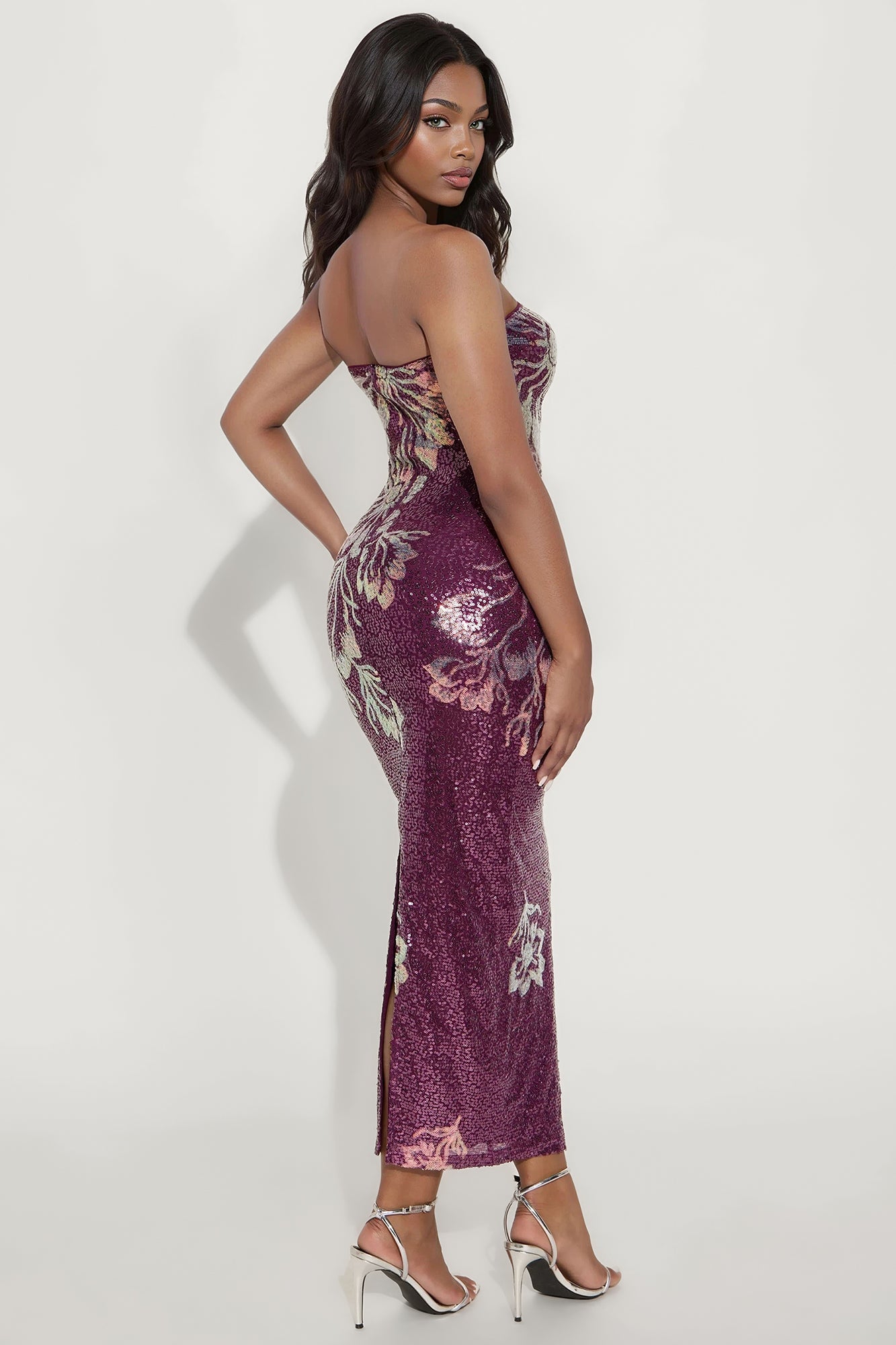 Beauty Dreams Sequin Floral Gown - Plum 