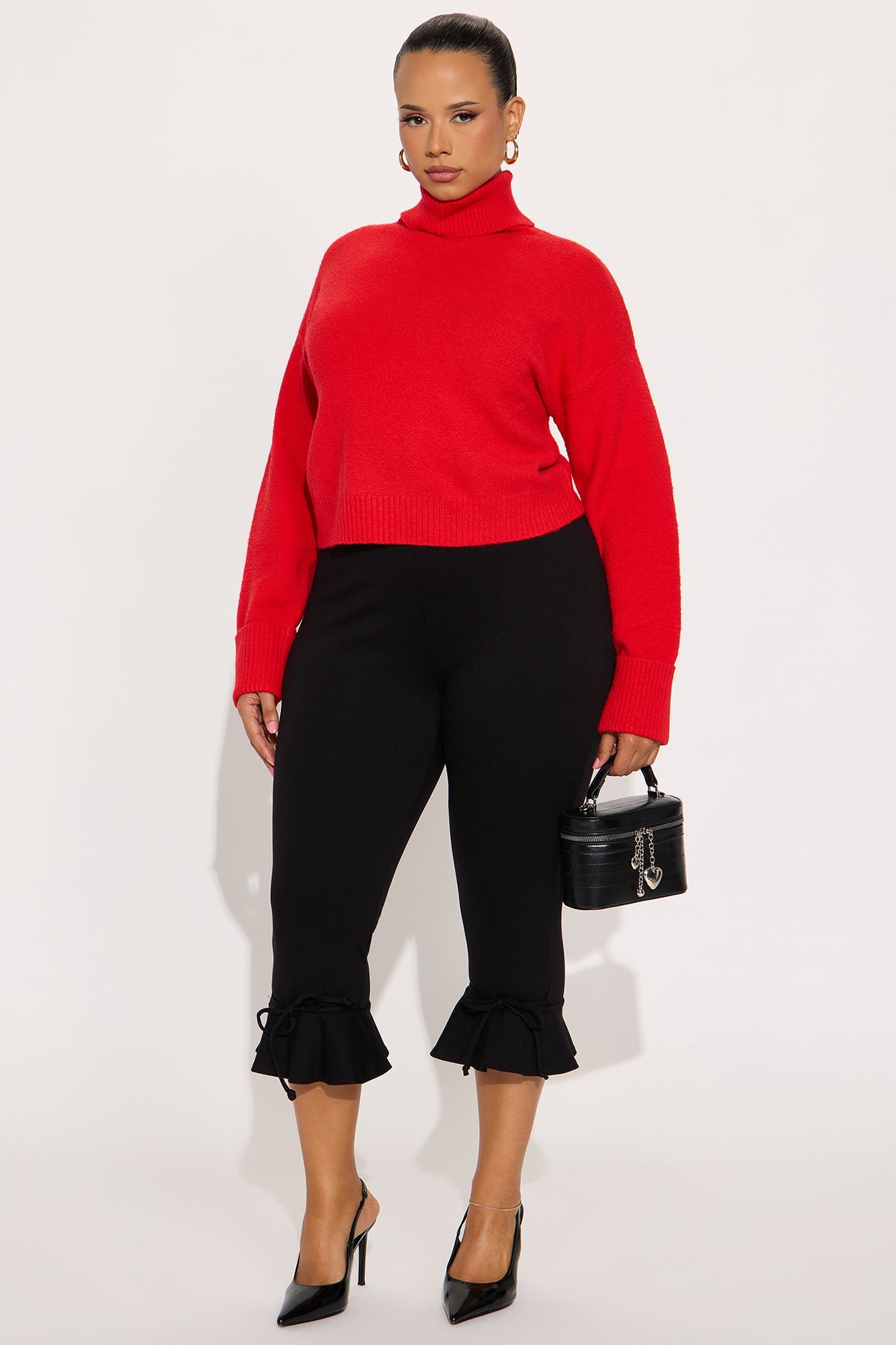 Kasia Ponte Ruffled Capri Legging - Black