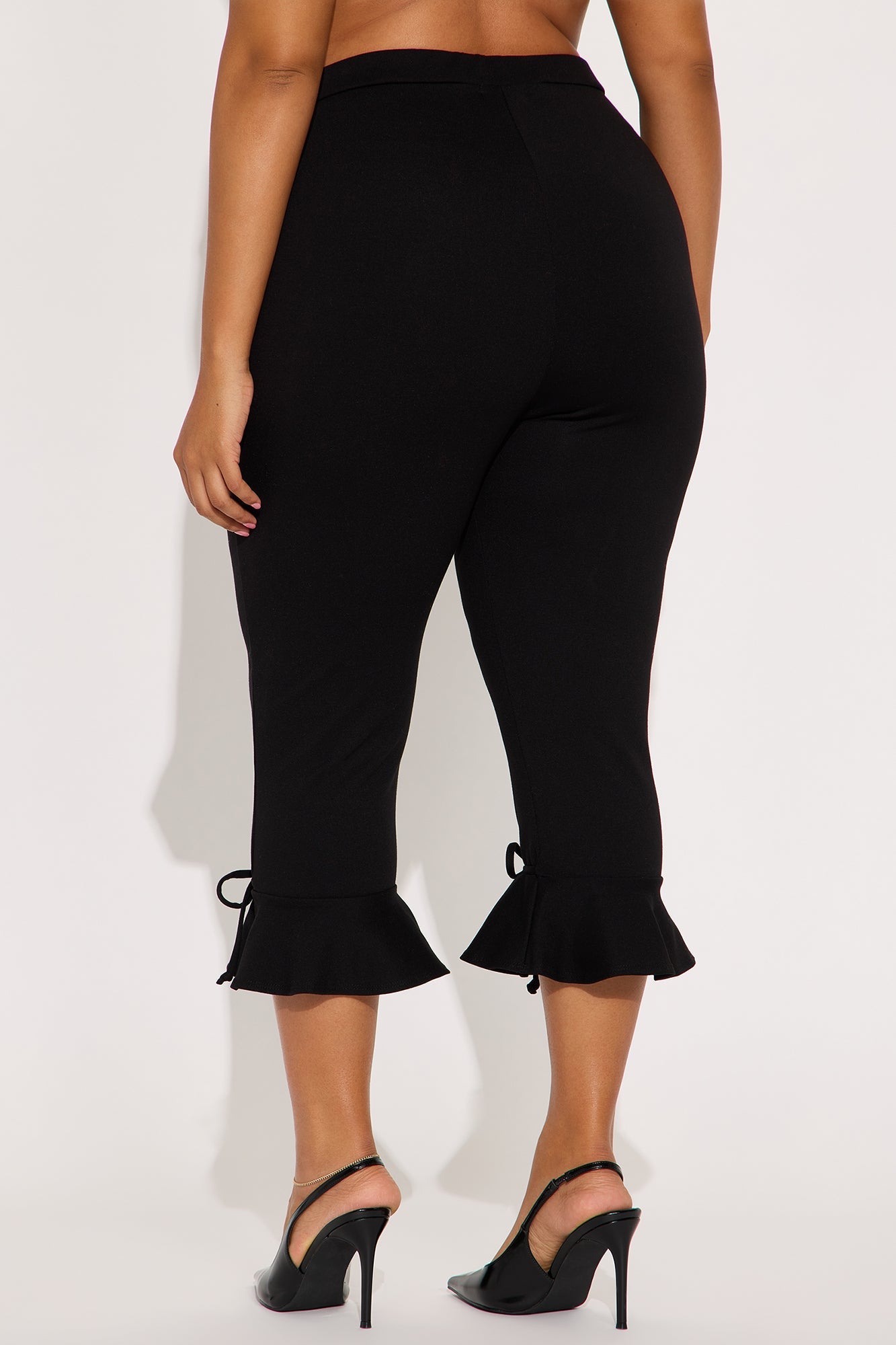 Kasia Ponte Ruffled Capri Legging - Black
