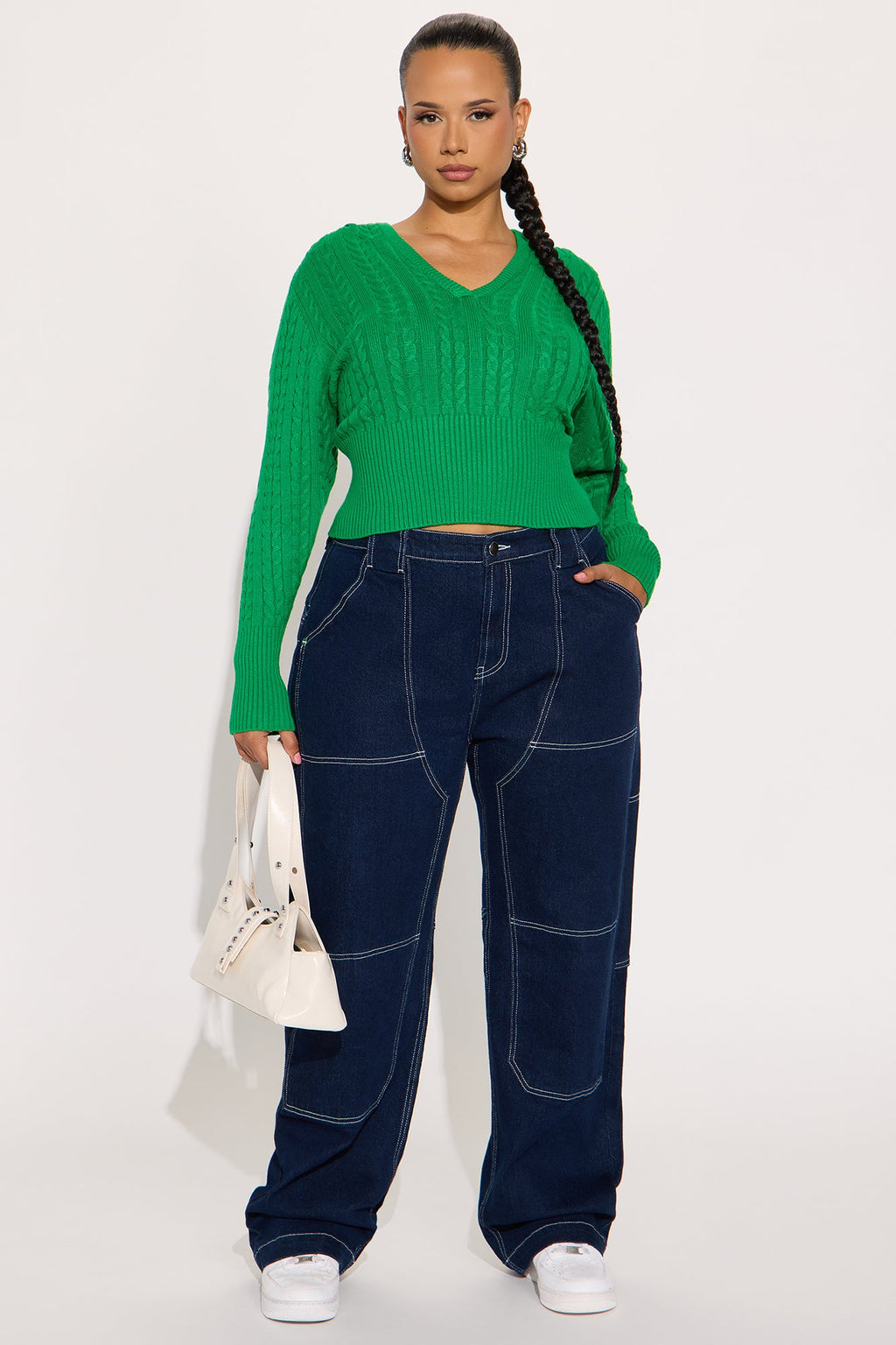 All Day Cable Knit Pullover Sweater - Kelly Green
