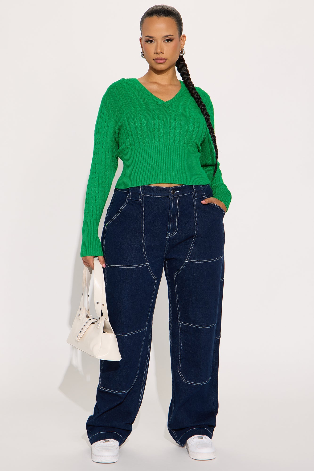All Day Cable Knit Pullover Sweater - Kelly Green