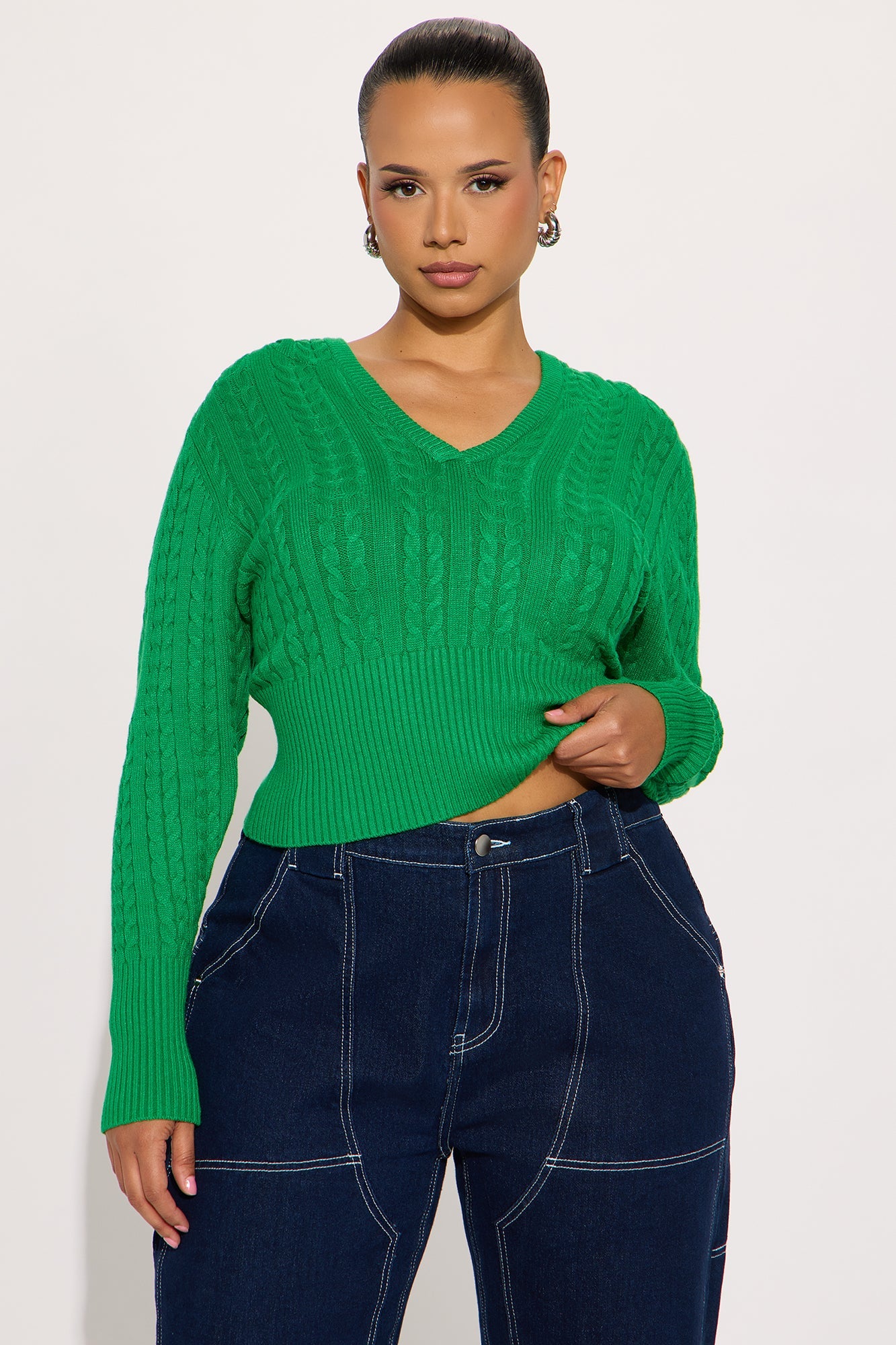 All Day Cable Knit Pullover Sweater - Kelly Green
