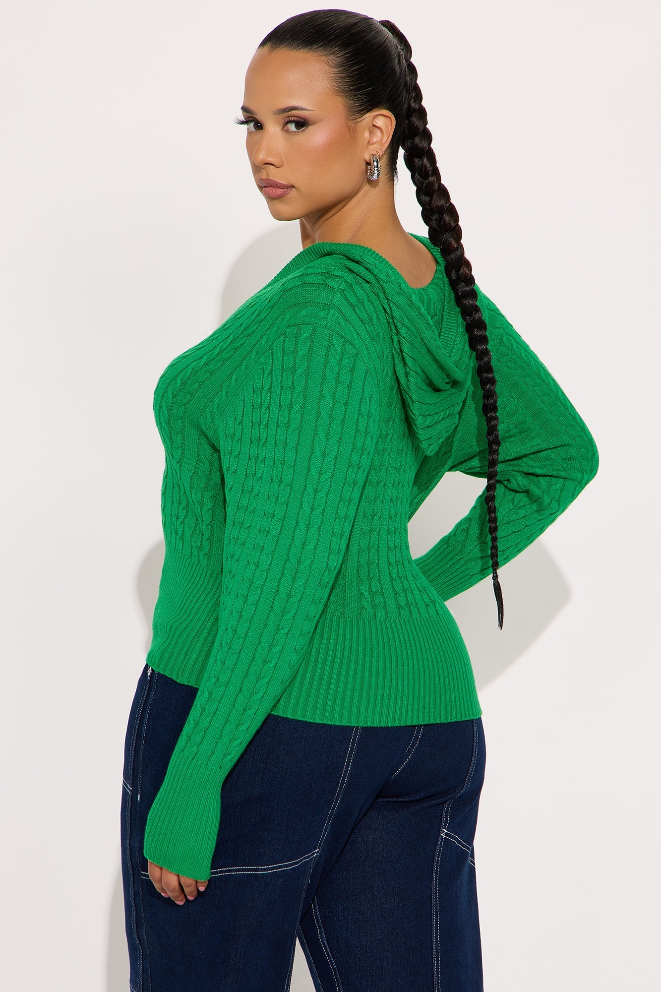 All Day Cable Knit Pullover Sweater - Kelly Green
