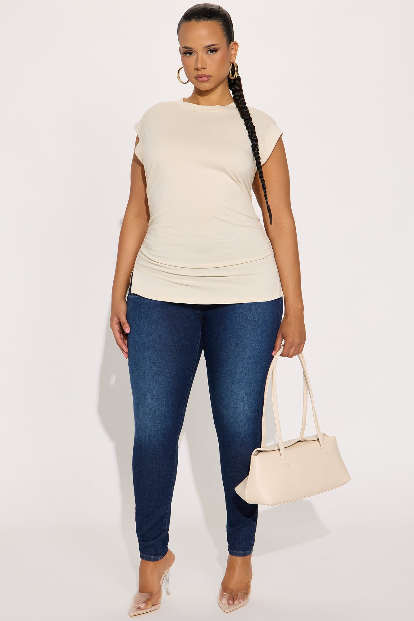 Della Ruched Short Sleeve Tshirt - Natural