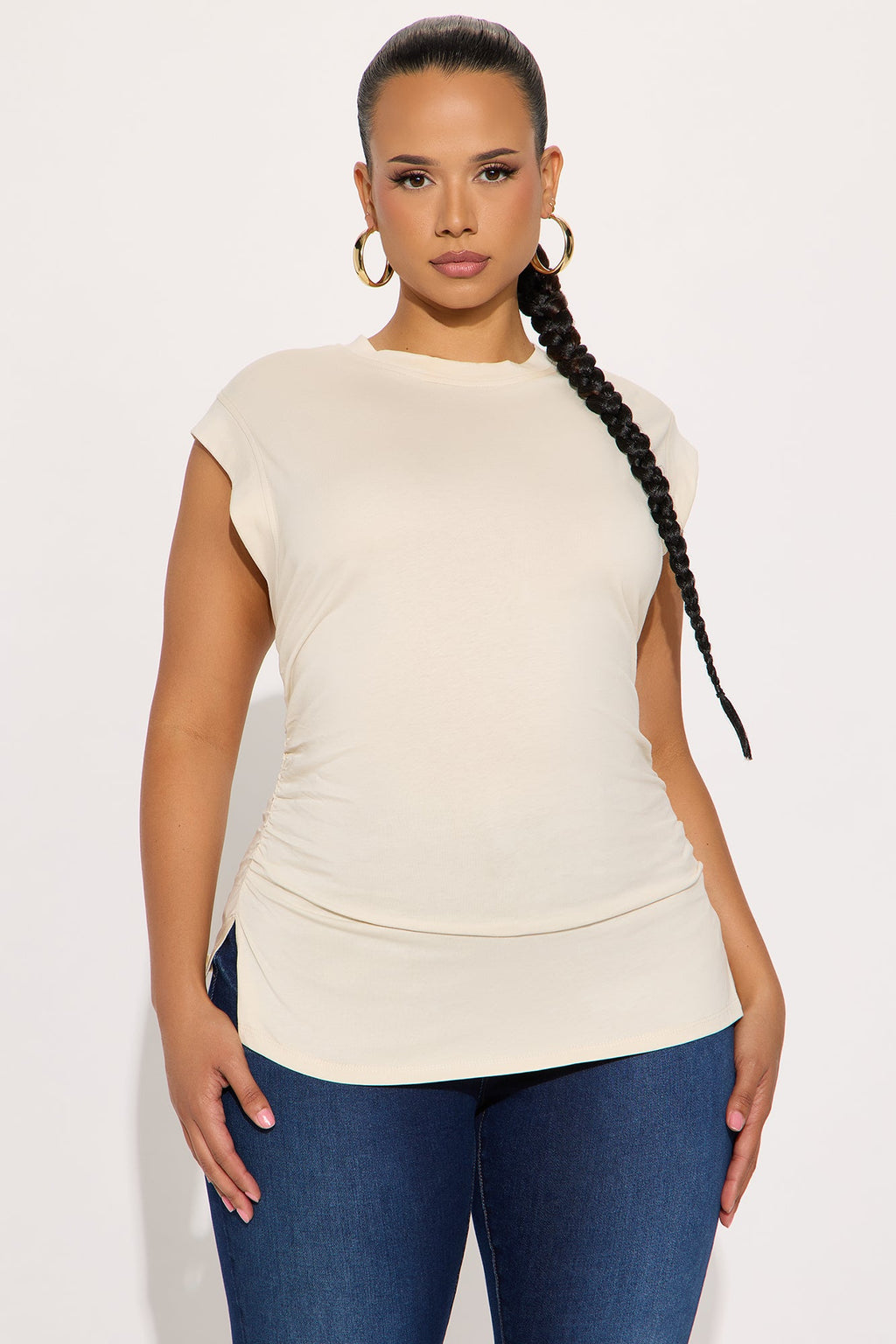 Della Ruched Short Sleeve Tshirt - Natural