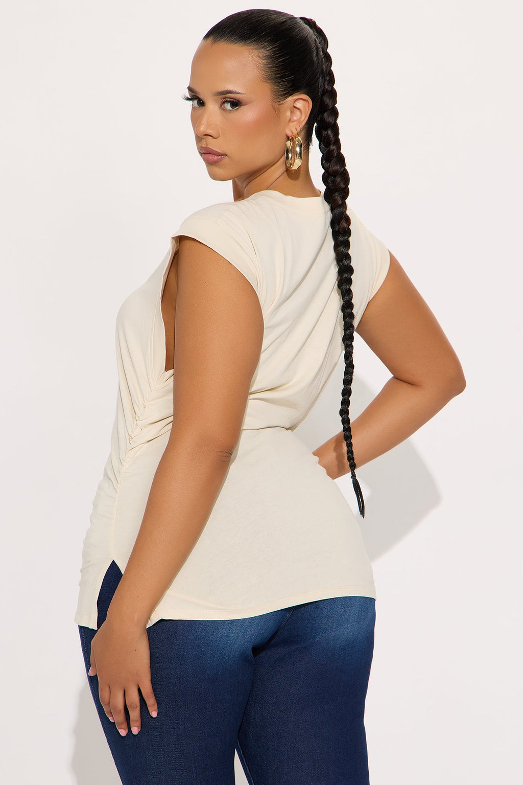 Della Ruched Short Sleeve Tshirt - Natural