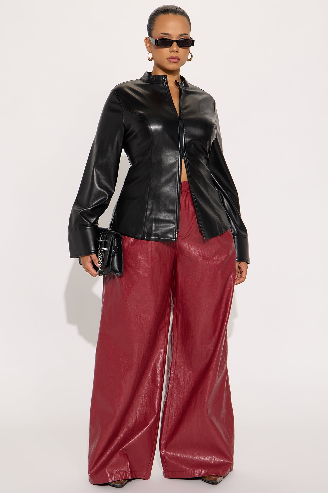 Vera Wide Leg Faux Leather Pant 33 - Red