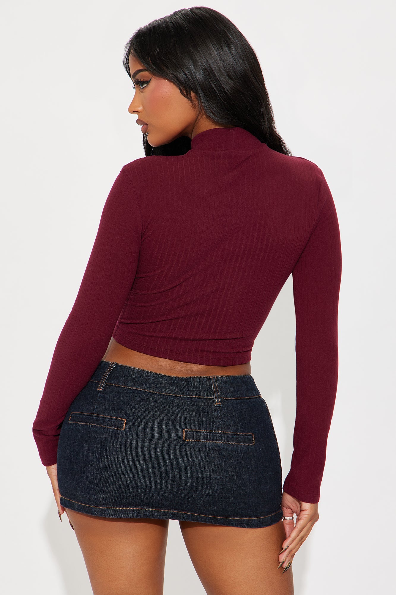 Daniella Mock Neck Long Sleeve Top - Burgundy