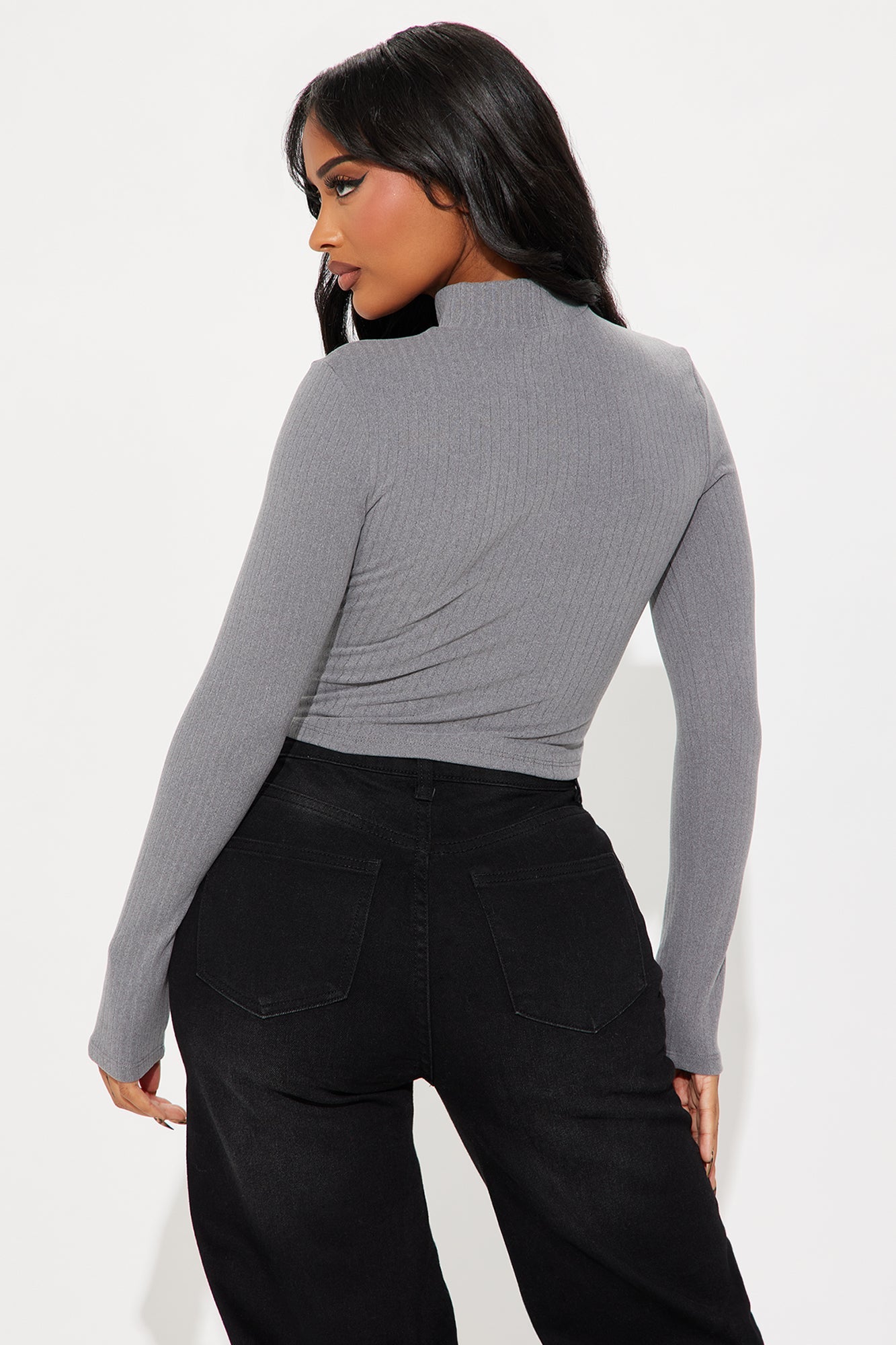 Daniella Mock Neck Long Sleeve Top - Heather Grey