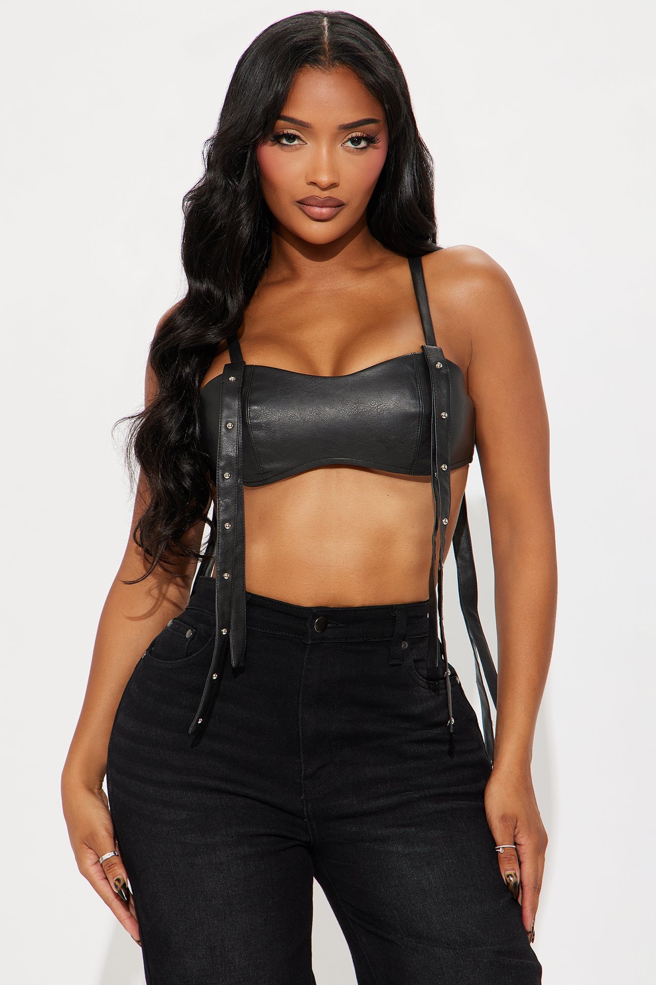 Lovers Lane Faux Leather Bra Top - Black