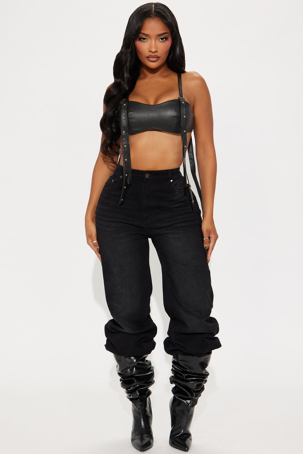 Lovers Lane Faux Leather Bra Top - Black