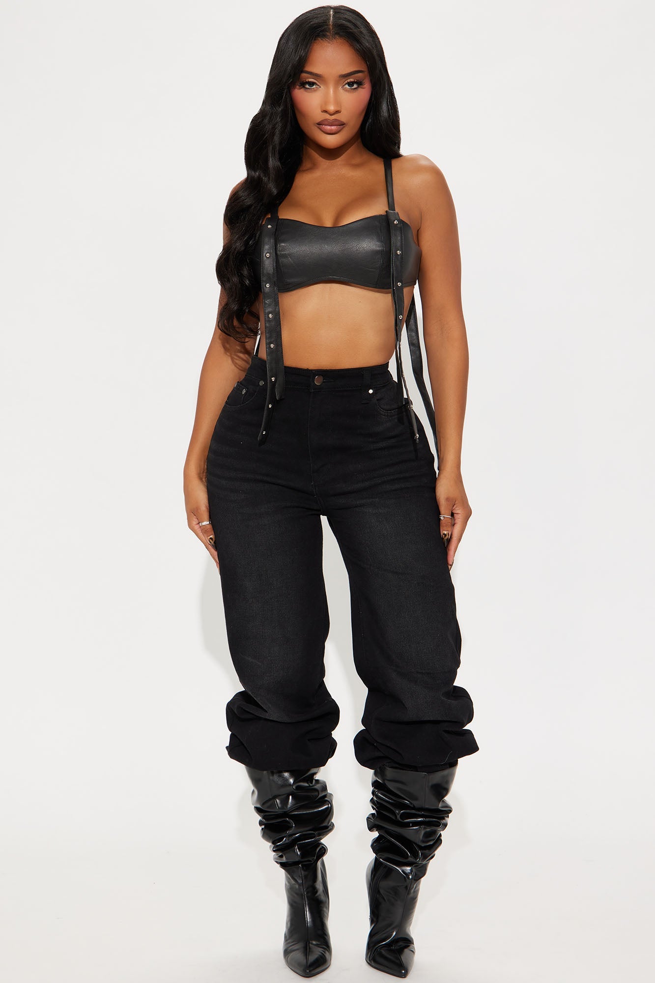 Lovers Lane Faux Leather Bra Top - Black