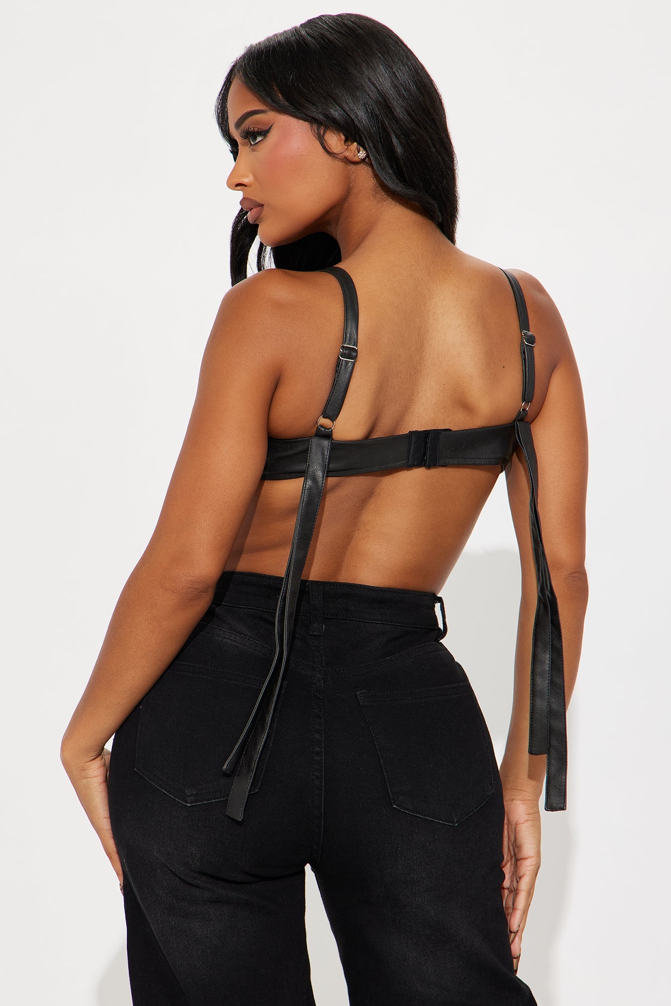 Lovers Lane Faux Leather Bra Top - Black