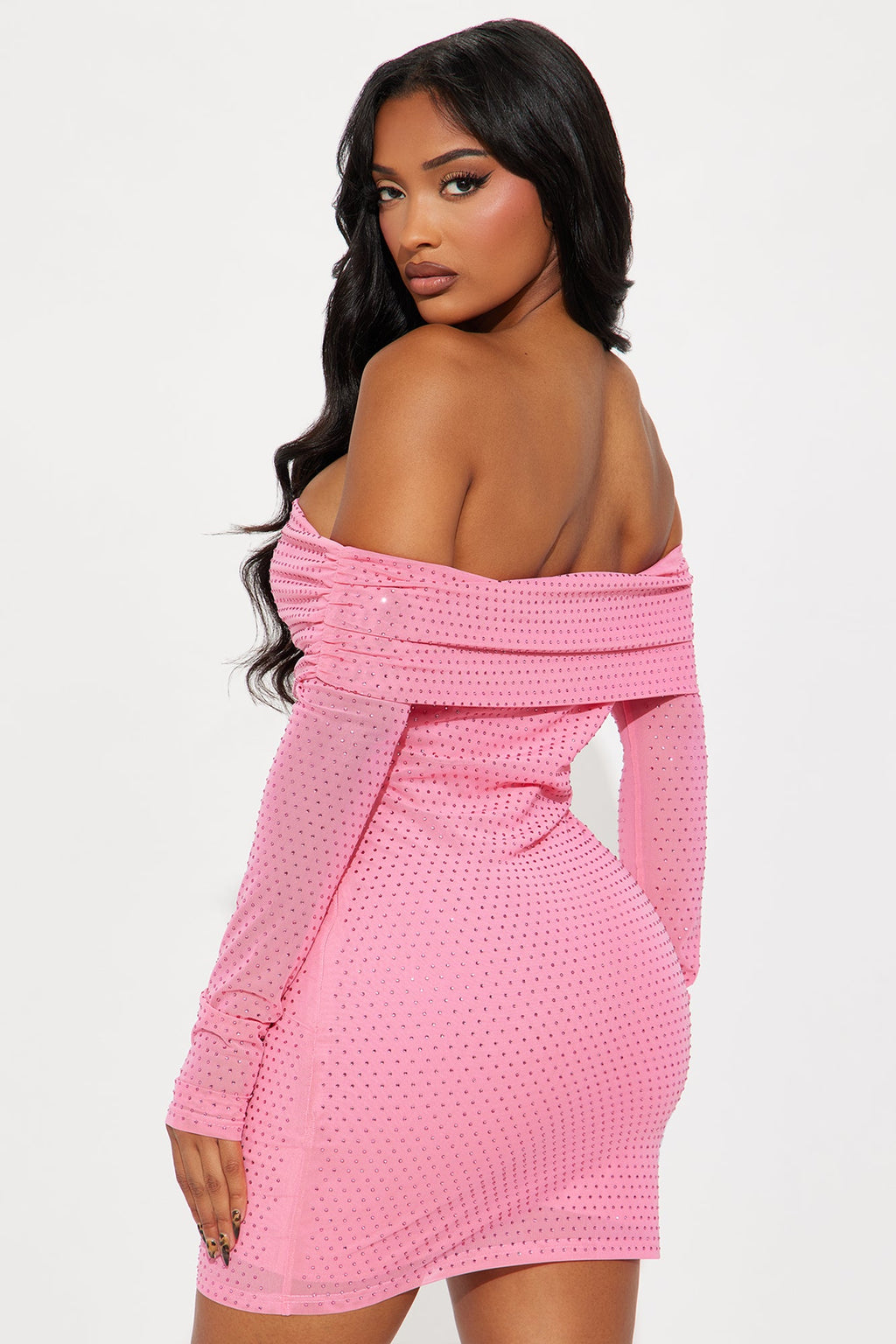 Kelsea Rhinestone Mesh Mini Dress - Pink