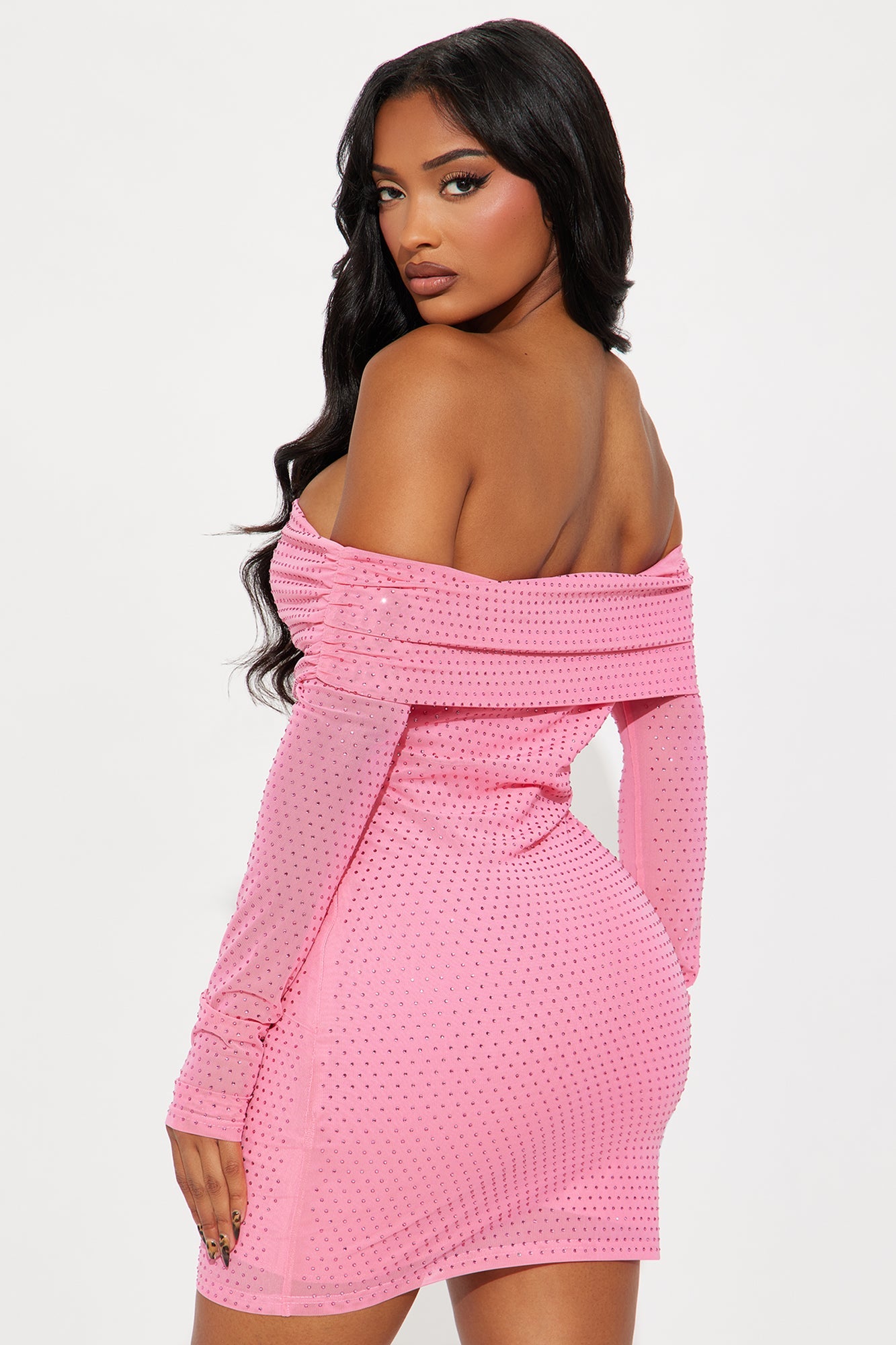 Kelsea Rhinestone Mesh Mini Dress - Pink