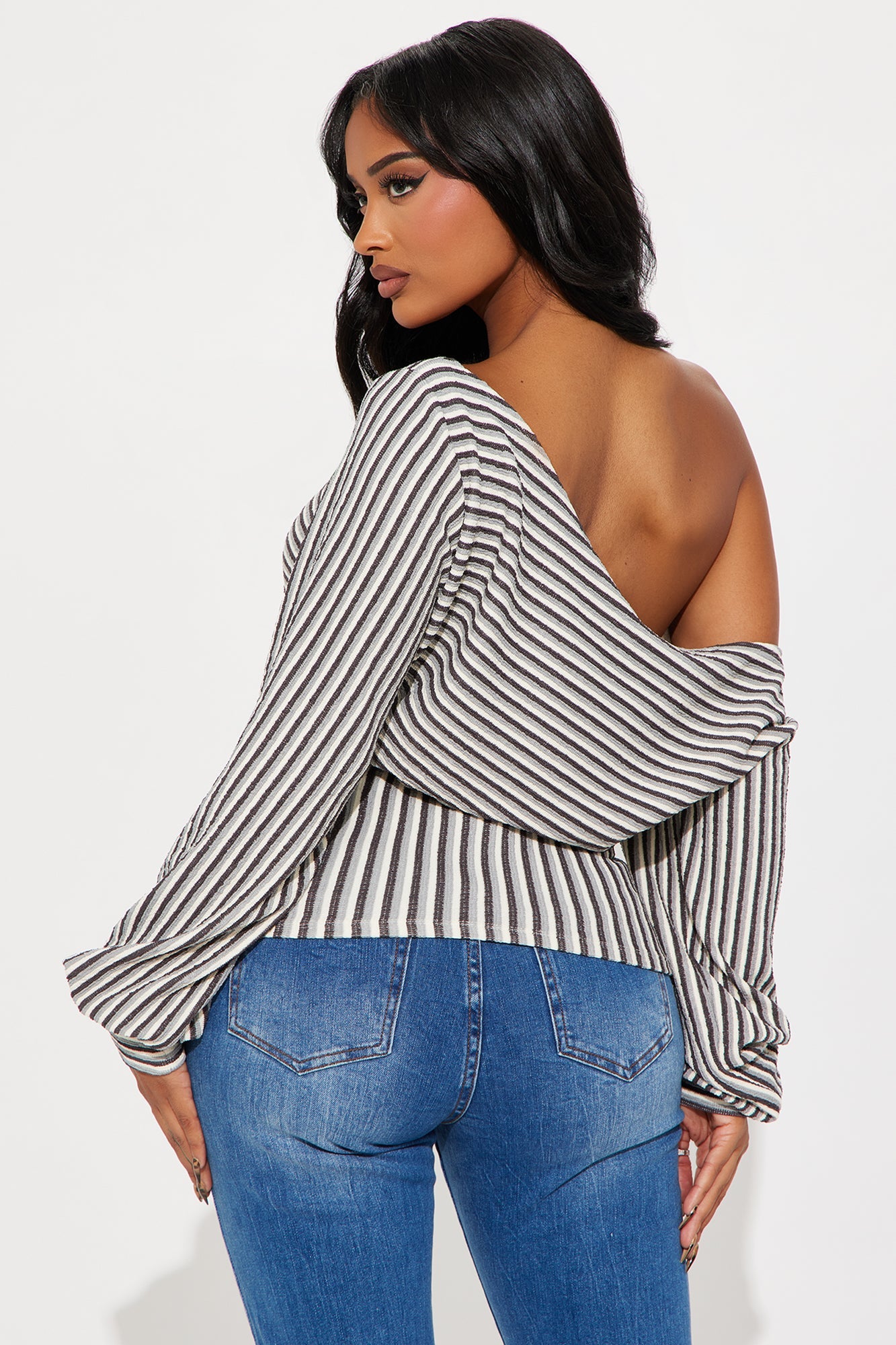 Locked In Striped Off Shoulder Top - Brown/combo