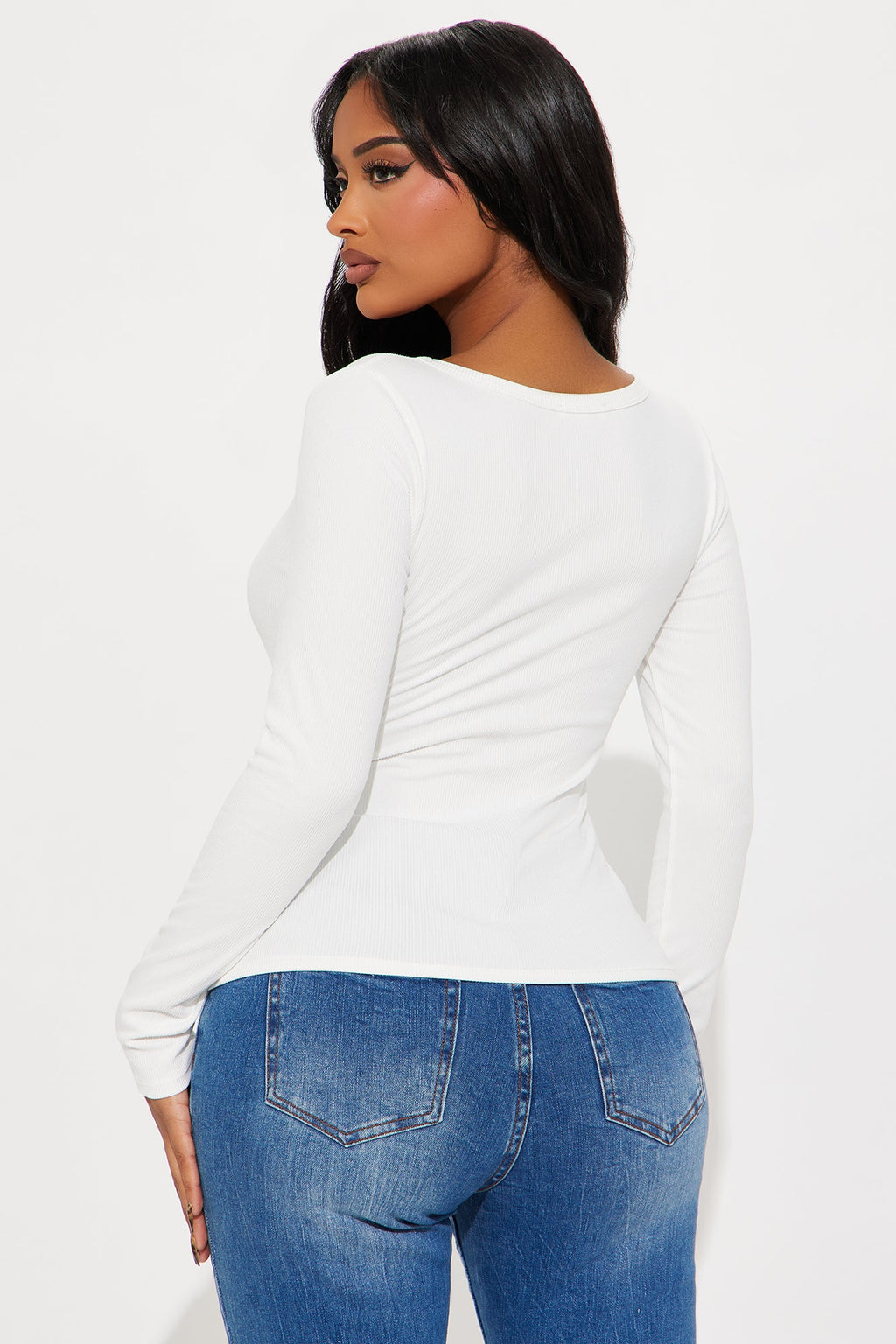 Liora Cut Out Ribbed Long Sleeve Top - Ivory