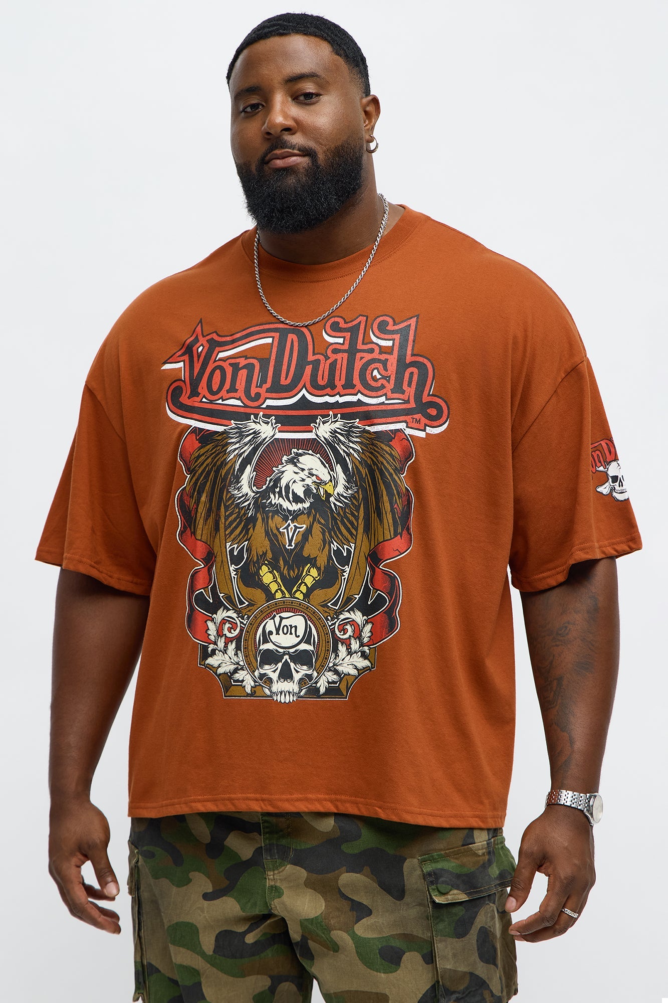 Oversized Von Dutch Eagle Wings Tee - Brown